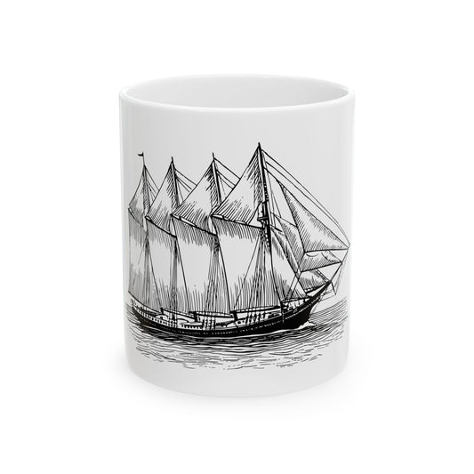 Nautical-Themed Ceramic Mug - Sailboat Design, Coffee Lovers Gift, Maritime Decor, Unique Tea Cup, Ideal for Boating Enthusiasts, Ocean