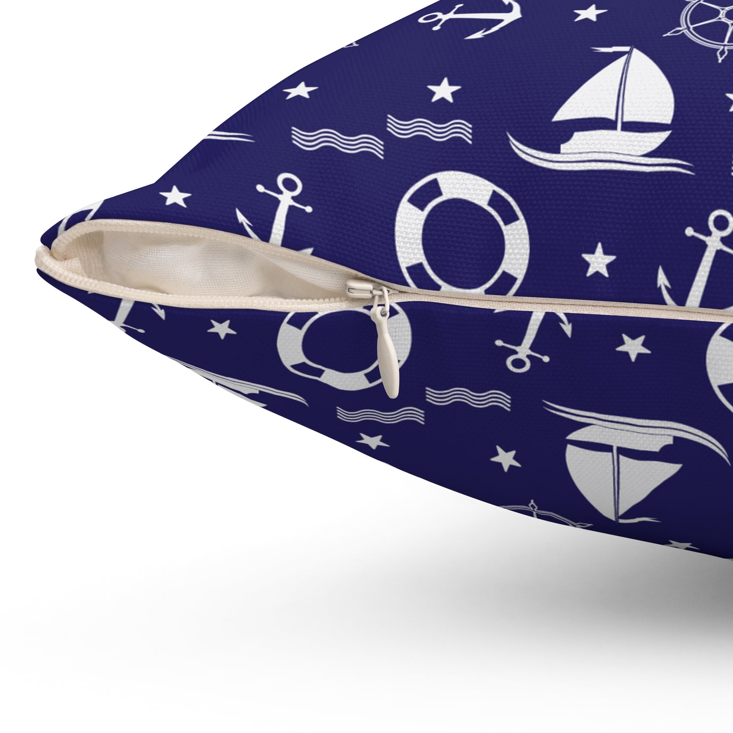 Nautical Sailboat Pattern Throw Pillow – Marine Anchor Lifesaver Decorative Cushion