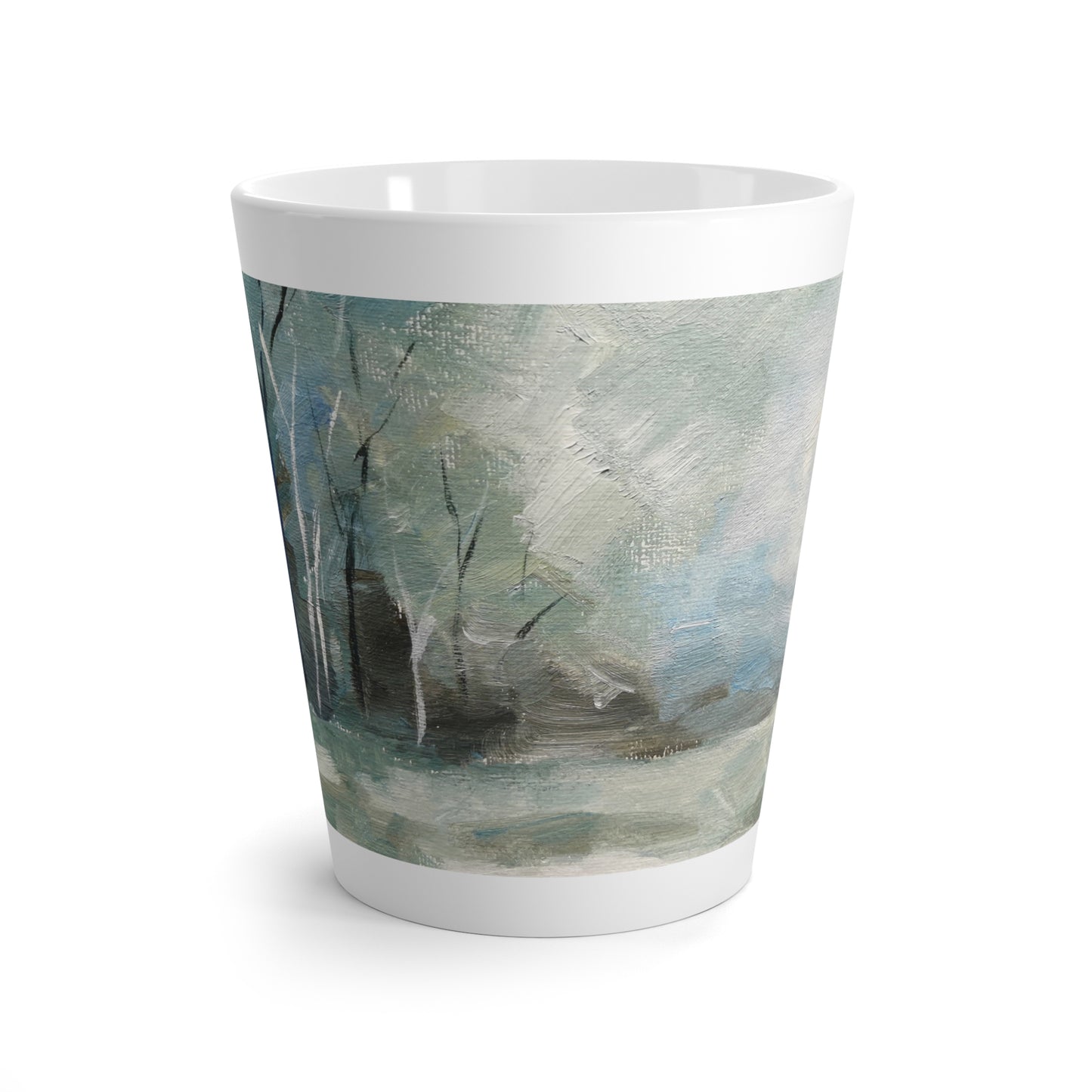 Latte Mug — Tranquil Blue Birch Forest Ceramic Latte Cup