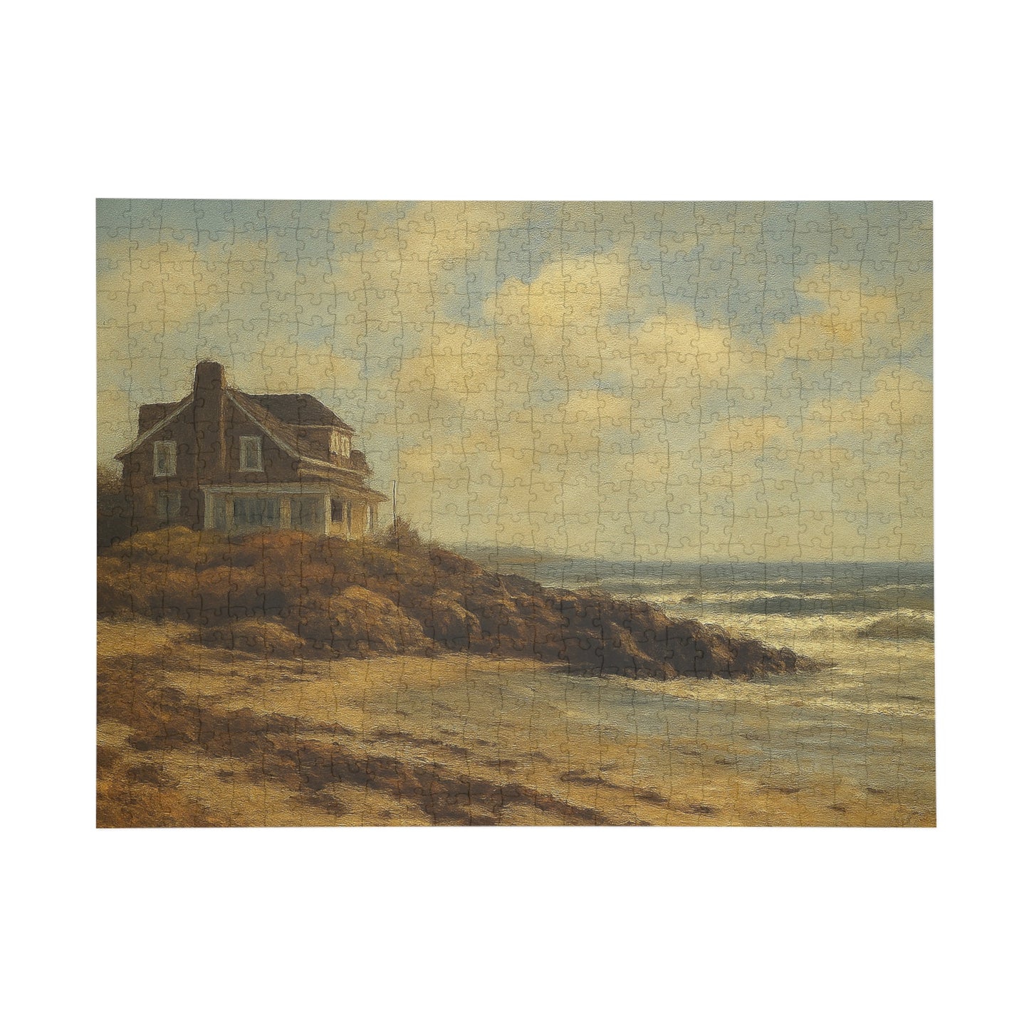 Kennebunk Beach Coastal Cottage Puzzle — Vintage Seaside Jigsaw (96–1000 Pieces)