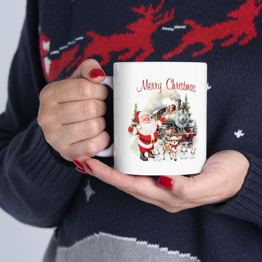 Santa Christmas Ceramic Mug, Reindeer Coffee Cup, Holiday Drinkware, Festive Tea Mug, Christmas Gift Idea