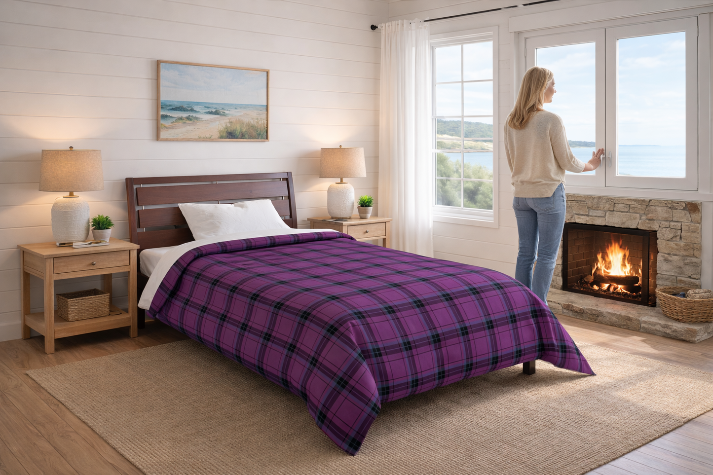 Plaid Comforter — Purple & Black Tartan Bedding