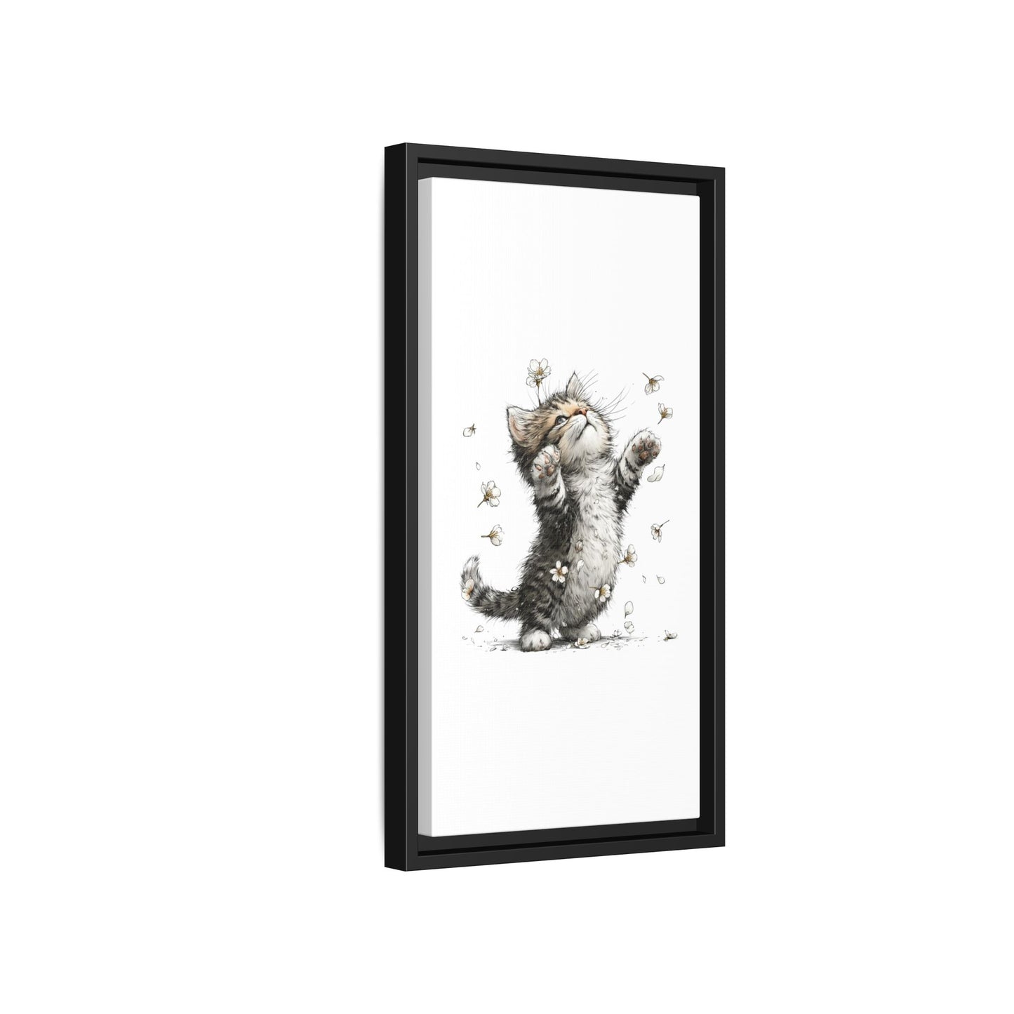 Playful Kitten with Dandelions Matte Canvas Framed Wall Art | Nursery Bedroom Decor