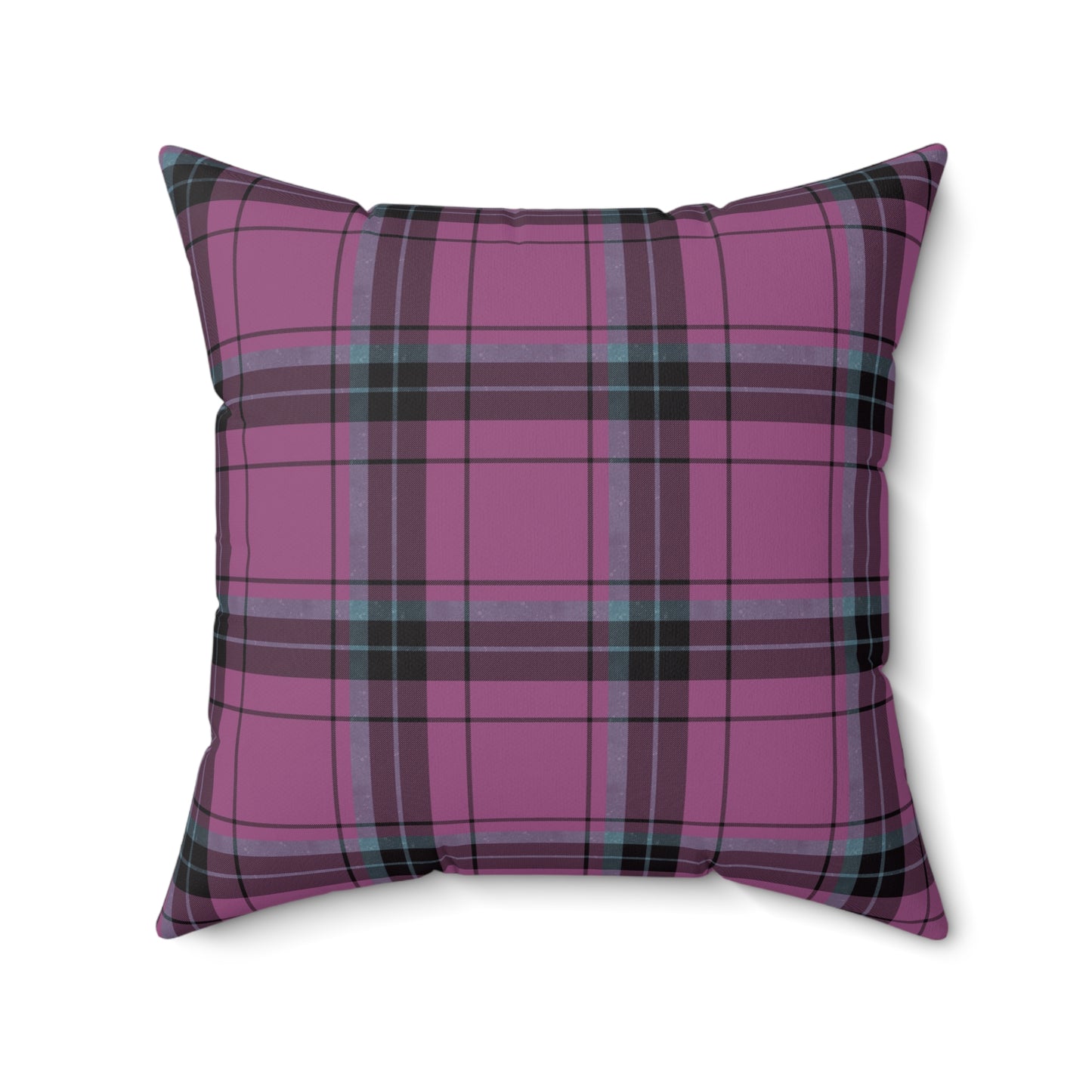 Purple Plaid Throw Pillow - Square Spun Polyester Decorative Cushion