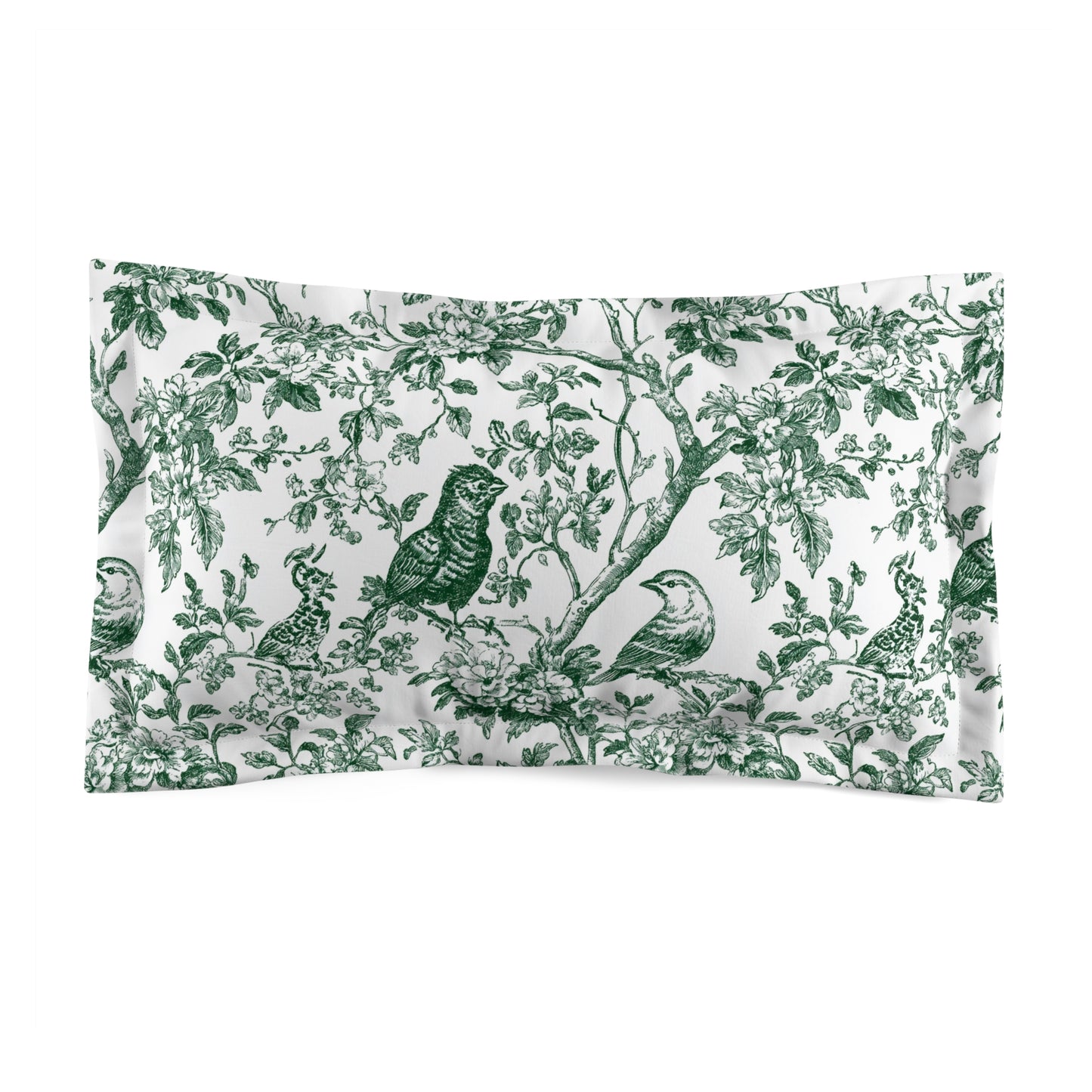 Bird Toile Microfiber Pillow Sham – Green Botanical Bird Pattern