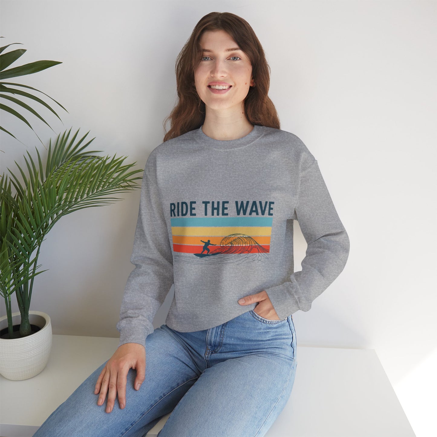 Ride the Wave Crewneck Sweatshirt — Retro Surf Wave Action