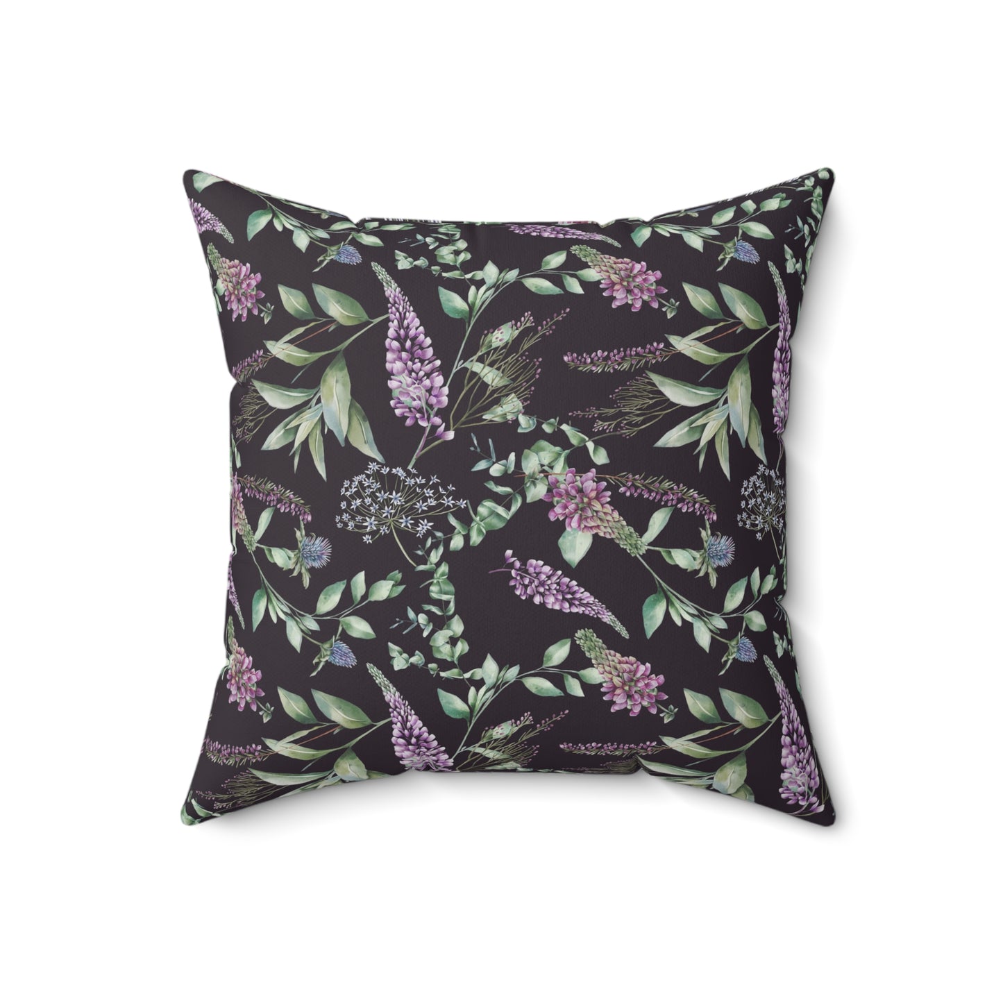 Purple Lilac Floral Pillow | Square Polyester Throw Pillow, Botanical Accent