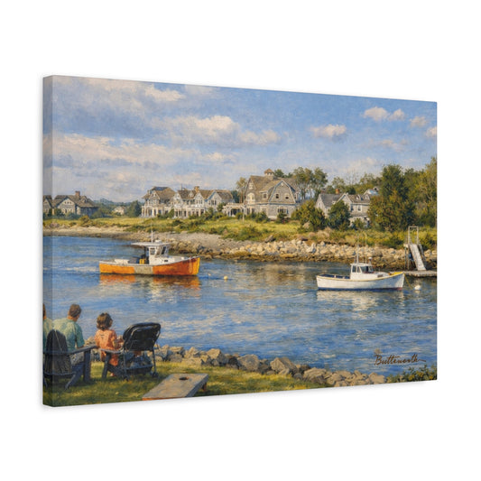 Coastal Harbor Scene Canvas Print — Tranquil Summer Seaside Wall Art