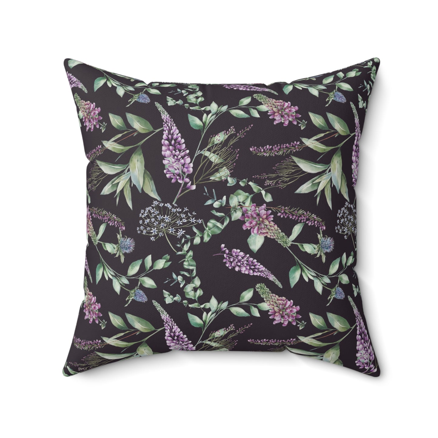 Purple Lilac Floral Pillow | Square Polyester Throw Pillow, Botanical Accent