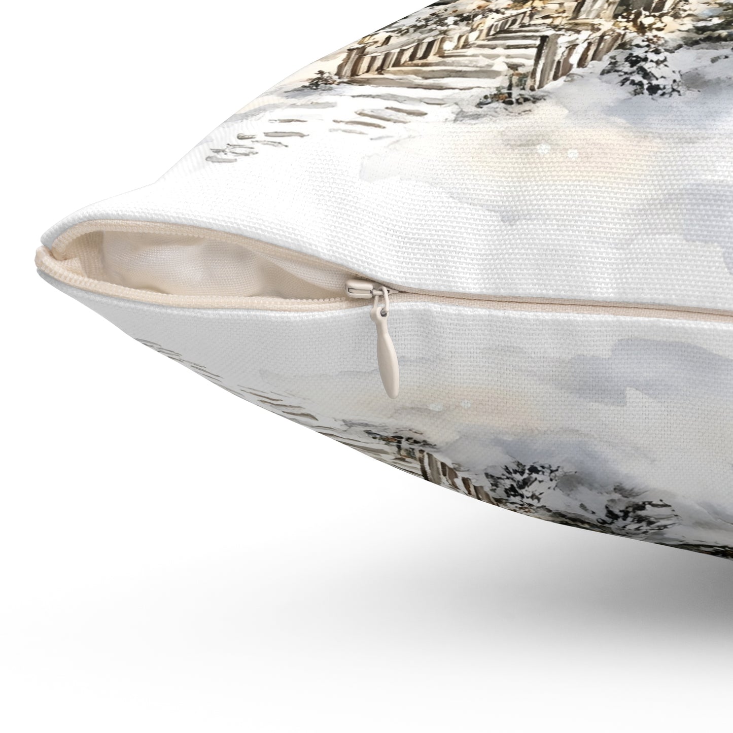 Winter Church Scene Spun Polyester Square Pillow — Cozy Holiday Throw Pillow