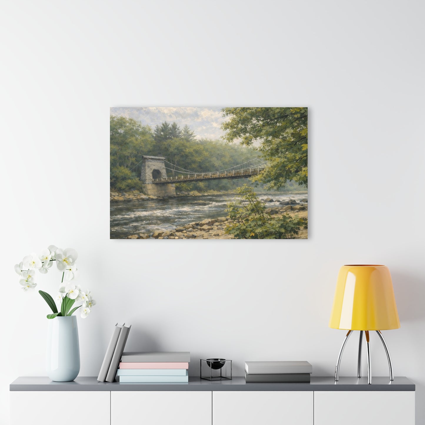 Misty Wire Bridge Acrylic Wall Art — New Portland Landscape (French Cleat Hanging)
