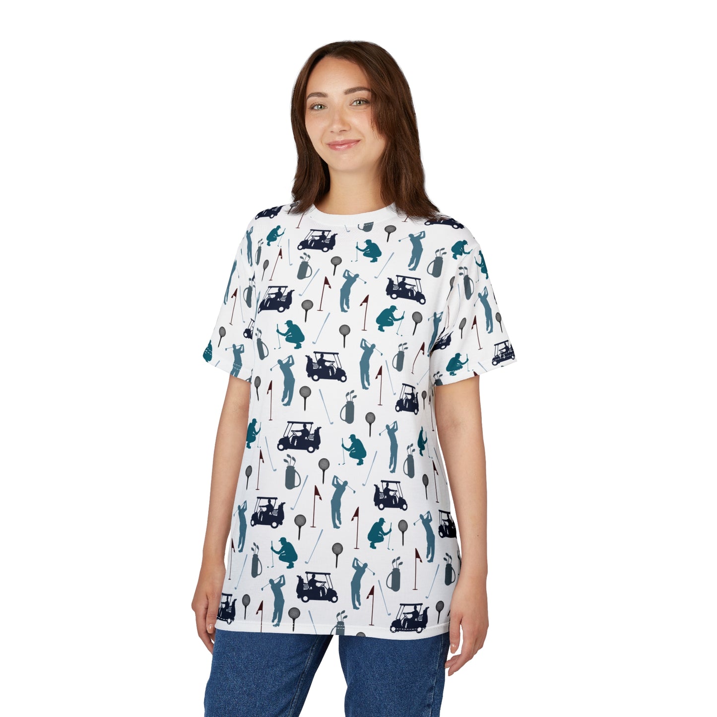 Golf Pattern Tee | All-Over Print Golfers, Clubs, Carts