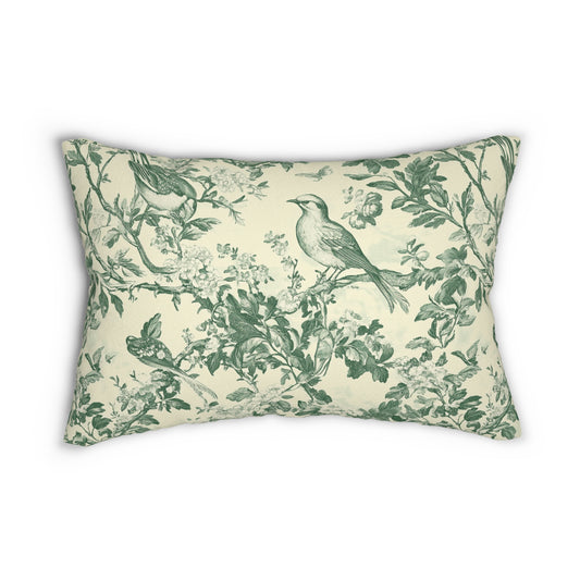 Toile Bird Lumbar Pillow — Green Botanical Throw Pillow