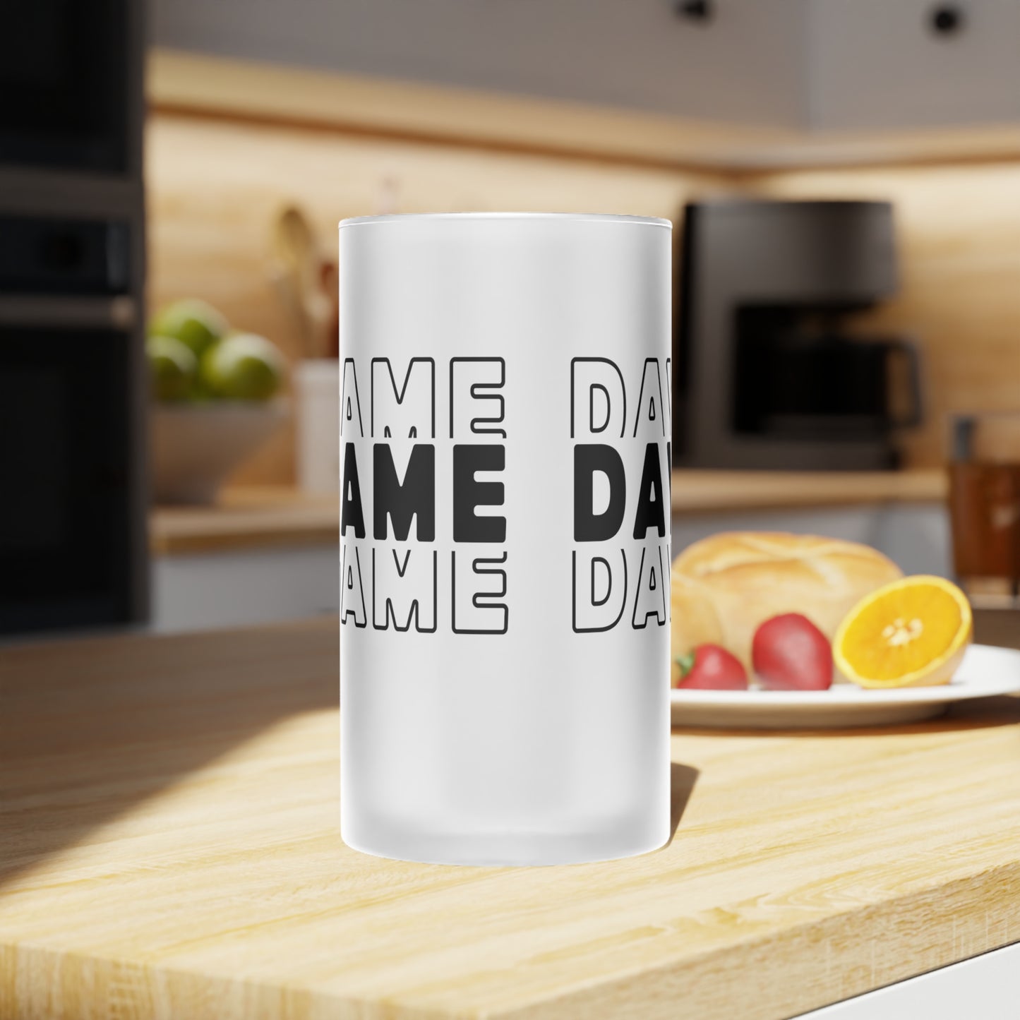 Game Day Frosted Glass Beer Mug — Bold Repeating “GAME DAY” Tailgate Pint