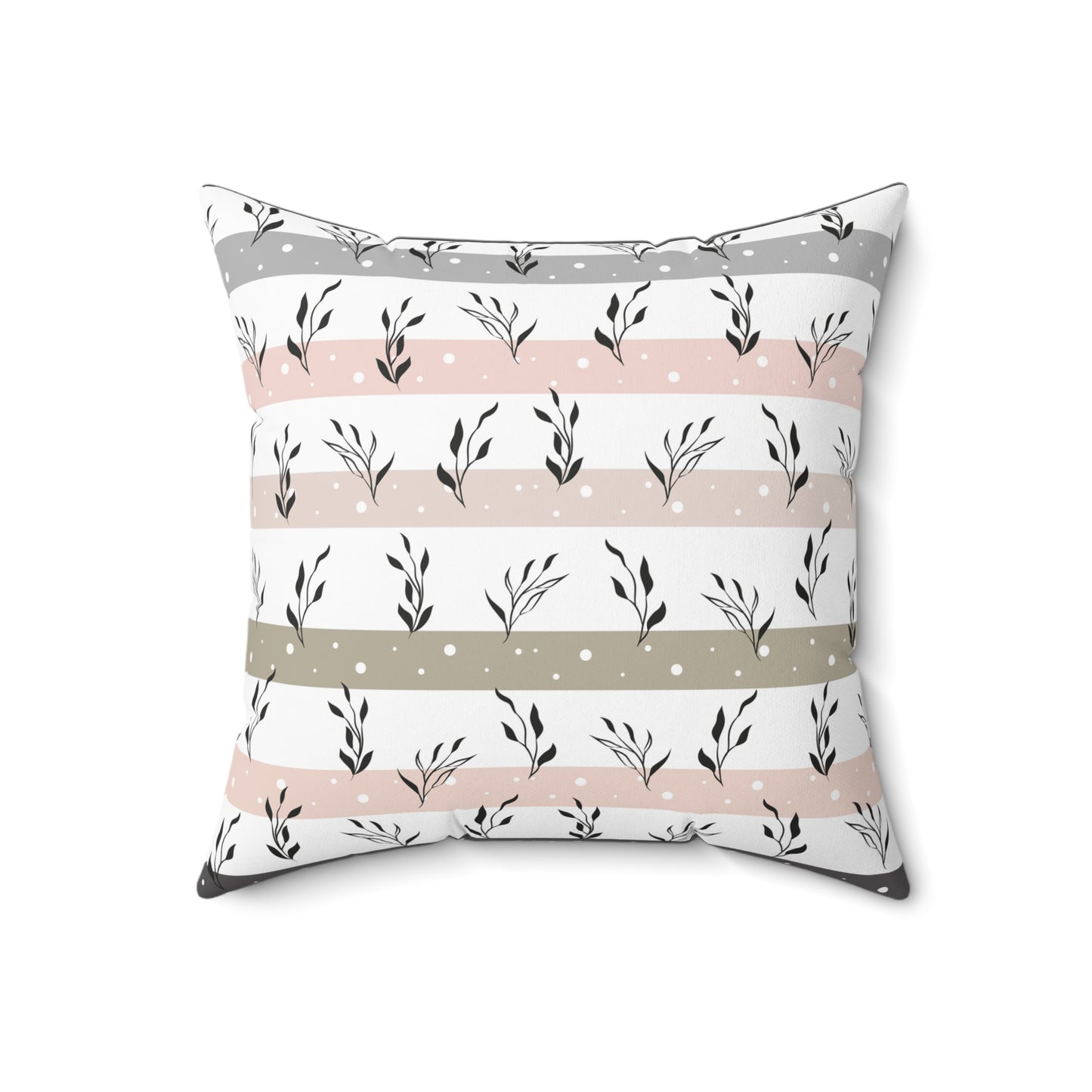 Botanical Leaf Striped Throw Pillow — Blush & Sage Decorative Cushion
