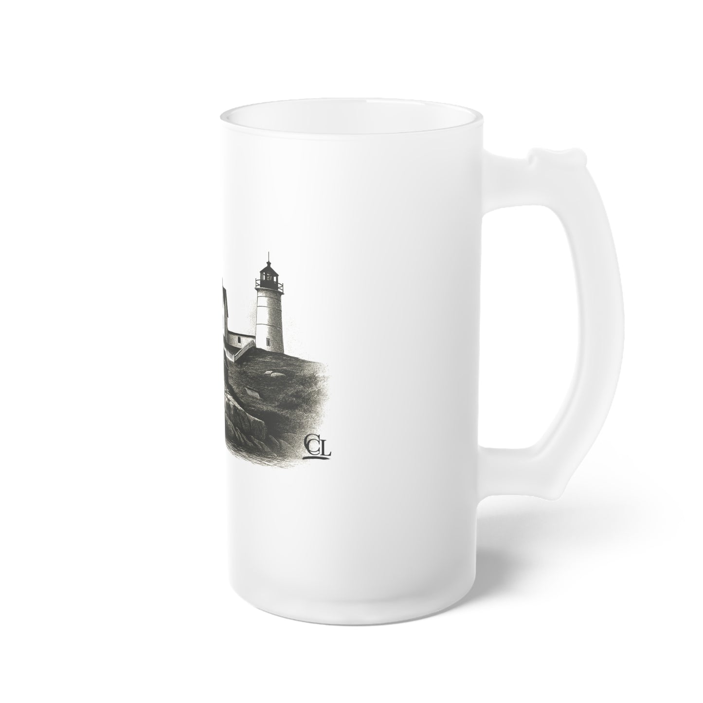 Coastal Nubble Lighthouse Frosted Glass Beer Mug — Illustrated Pint