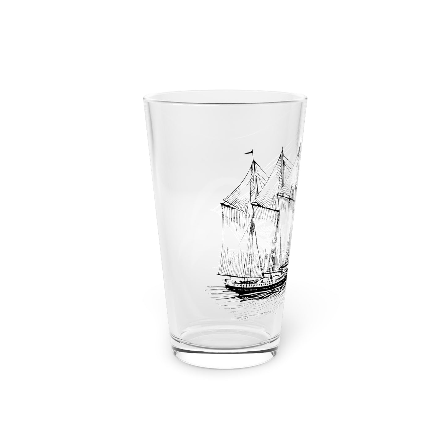 Nautical sailing ship on a Pint Glass, 16oz -
