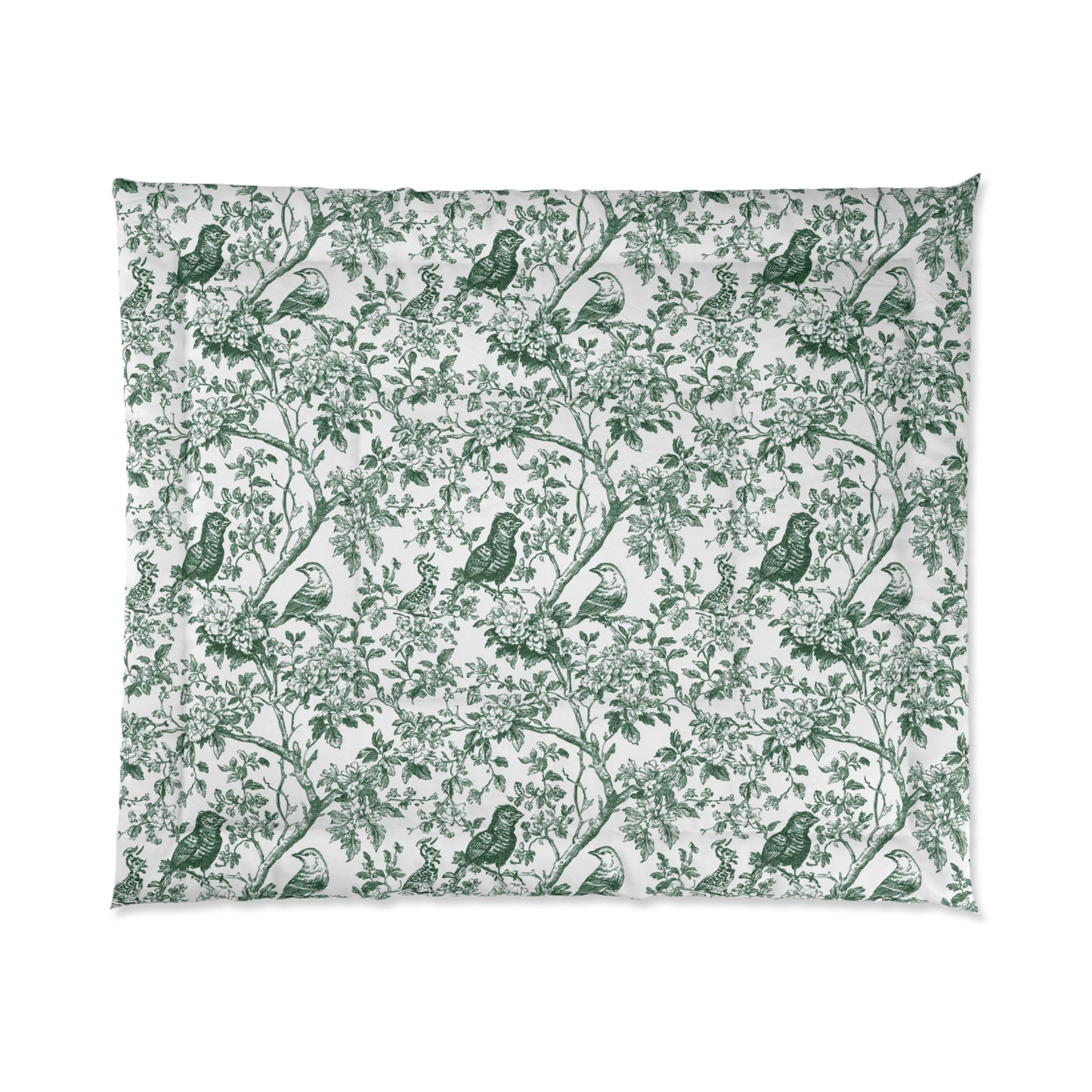 Botanical Bird Comforter - Green Toile Floral Pattern