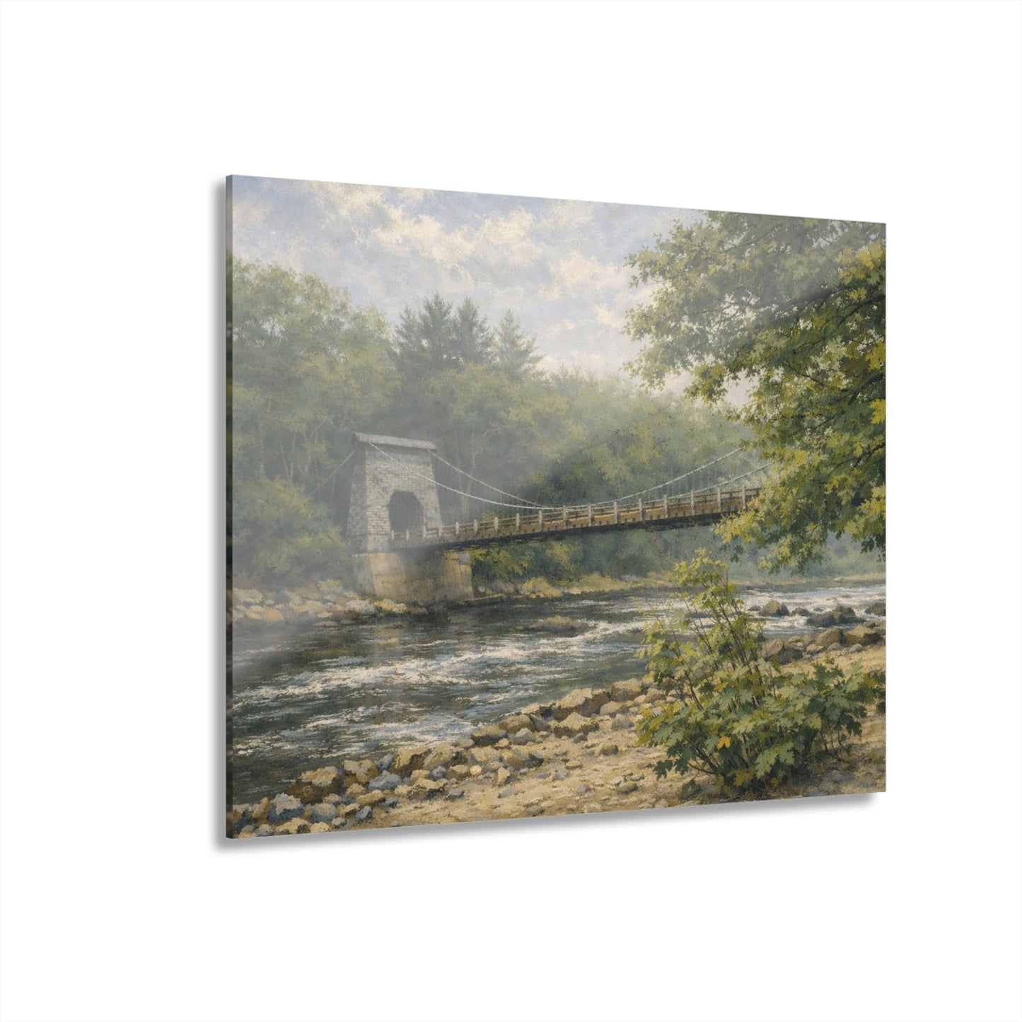 Misty Wire Bridge Acrylic Wall Art — New Portland Landscape (French Cleat Hanging)