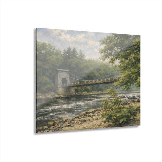 Misty Wire Bridge Acrylic Wall Art — New Portland Landscape (French Cleat Hanging)