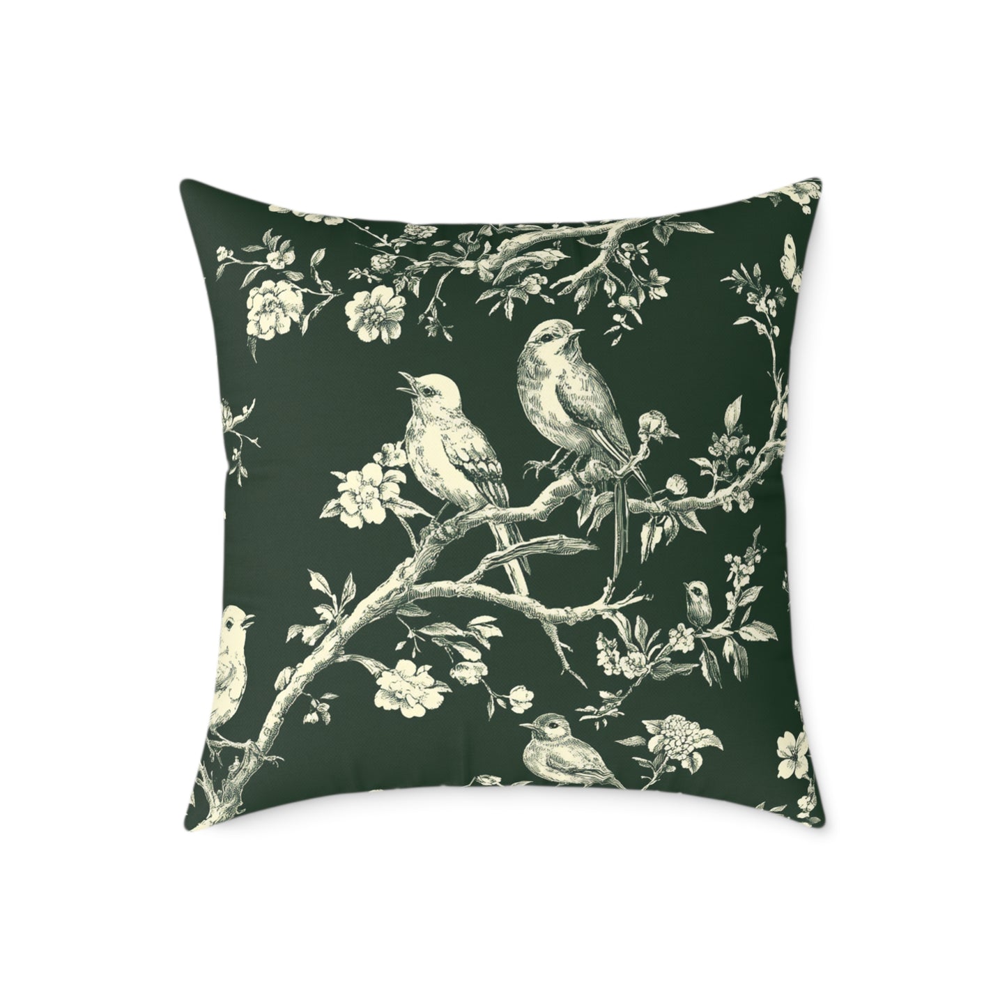 Botanical Bird Throw Pillow — Vintage Floral Branch Accent Cushion
