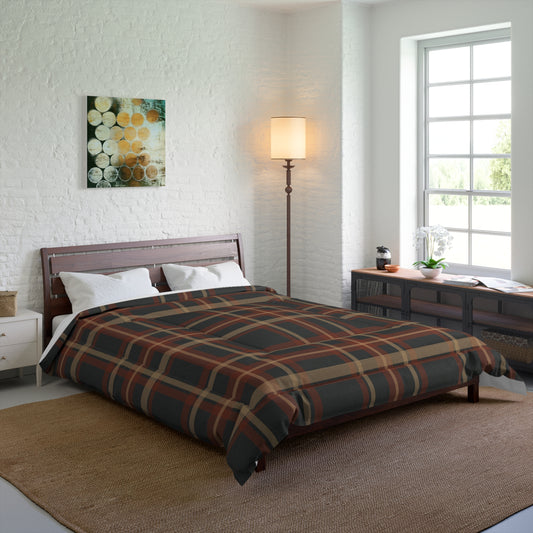 Rustic Brown & Navy Tartan Plaid Comforter — Cozy Rustic Bedding