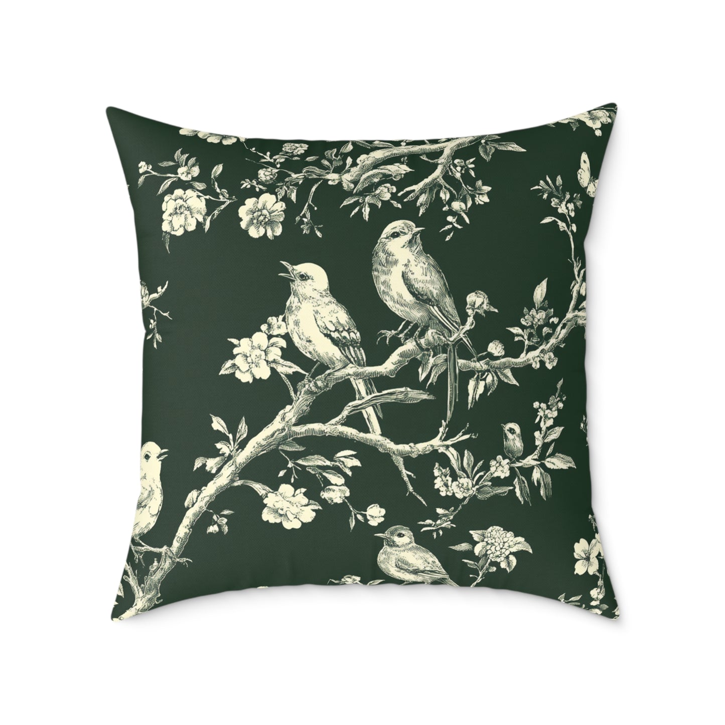 Botanical Bird Throw Pillow — Vintage Floral Branch Accent Cushion