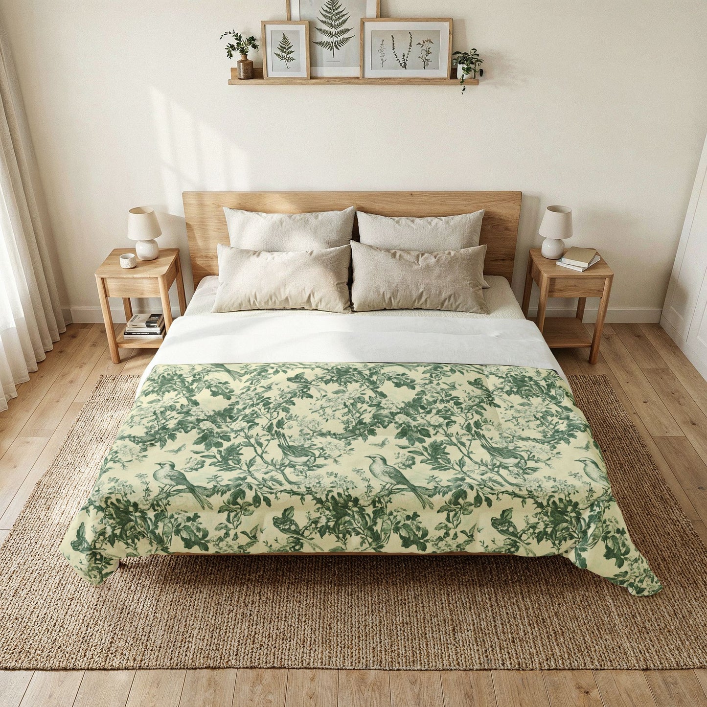 Botanical Green Vine Cotton Comforter — Floral Bedding for Cozy, Natural Bedroom