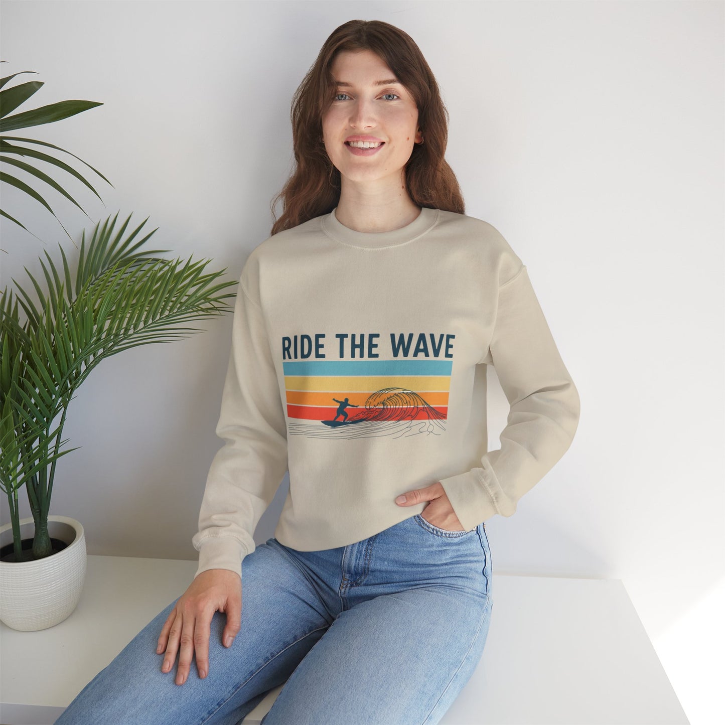 Ride the Wave Crewneck Sweatshirt — Retro Surf Wave Action