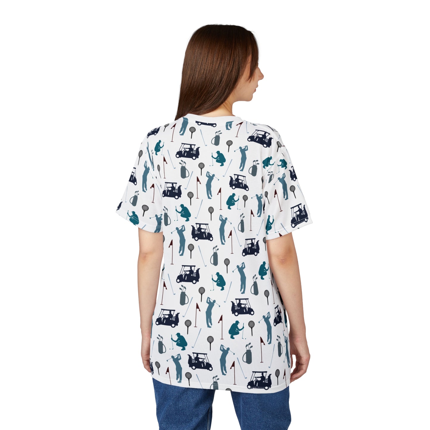 Golf Pattern Tee | All-Over Print Golfers, Clubs, Carts