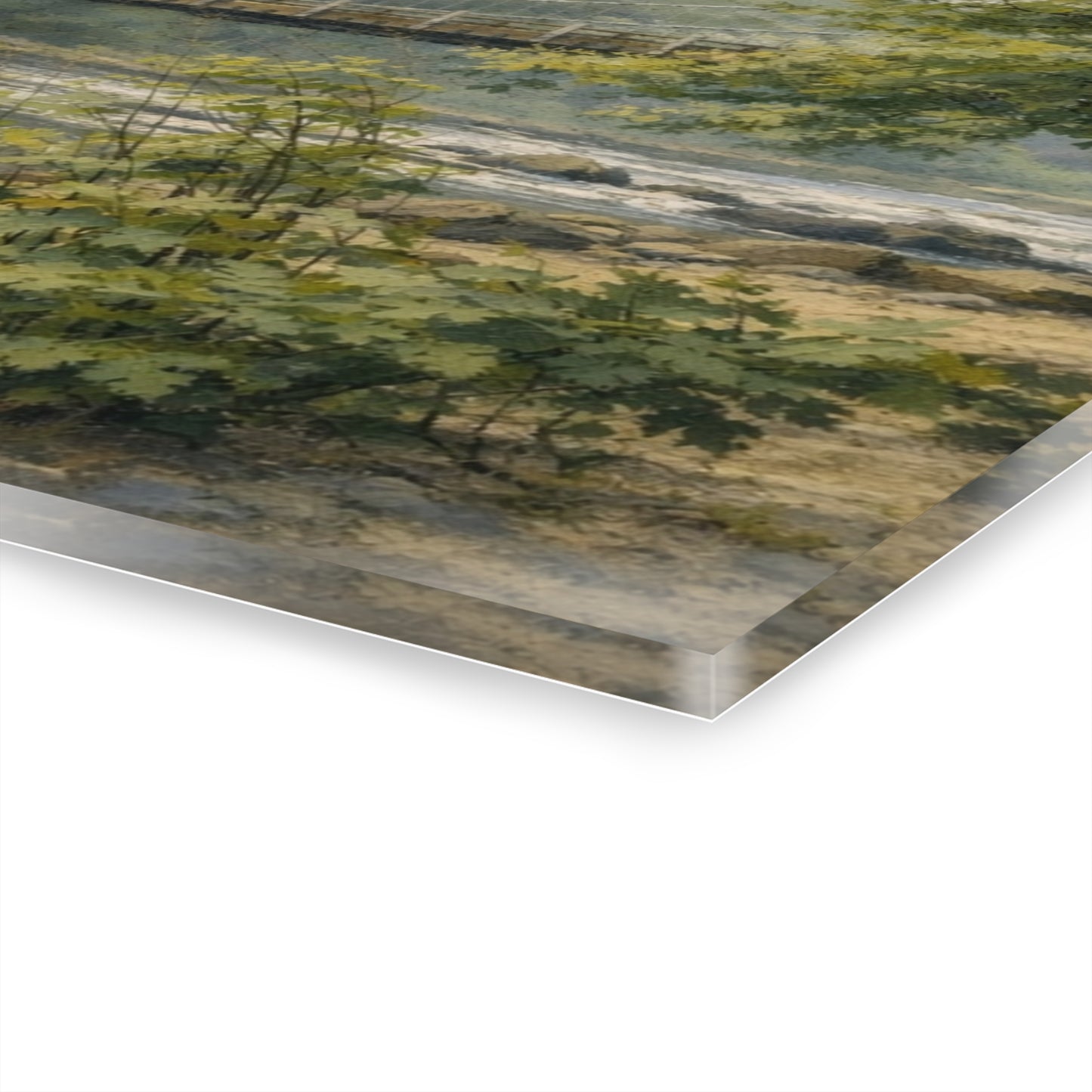 Misty Wire Bridge Acrylic Wall Art — New Portland Landscape (French Cleat Hanging)