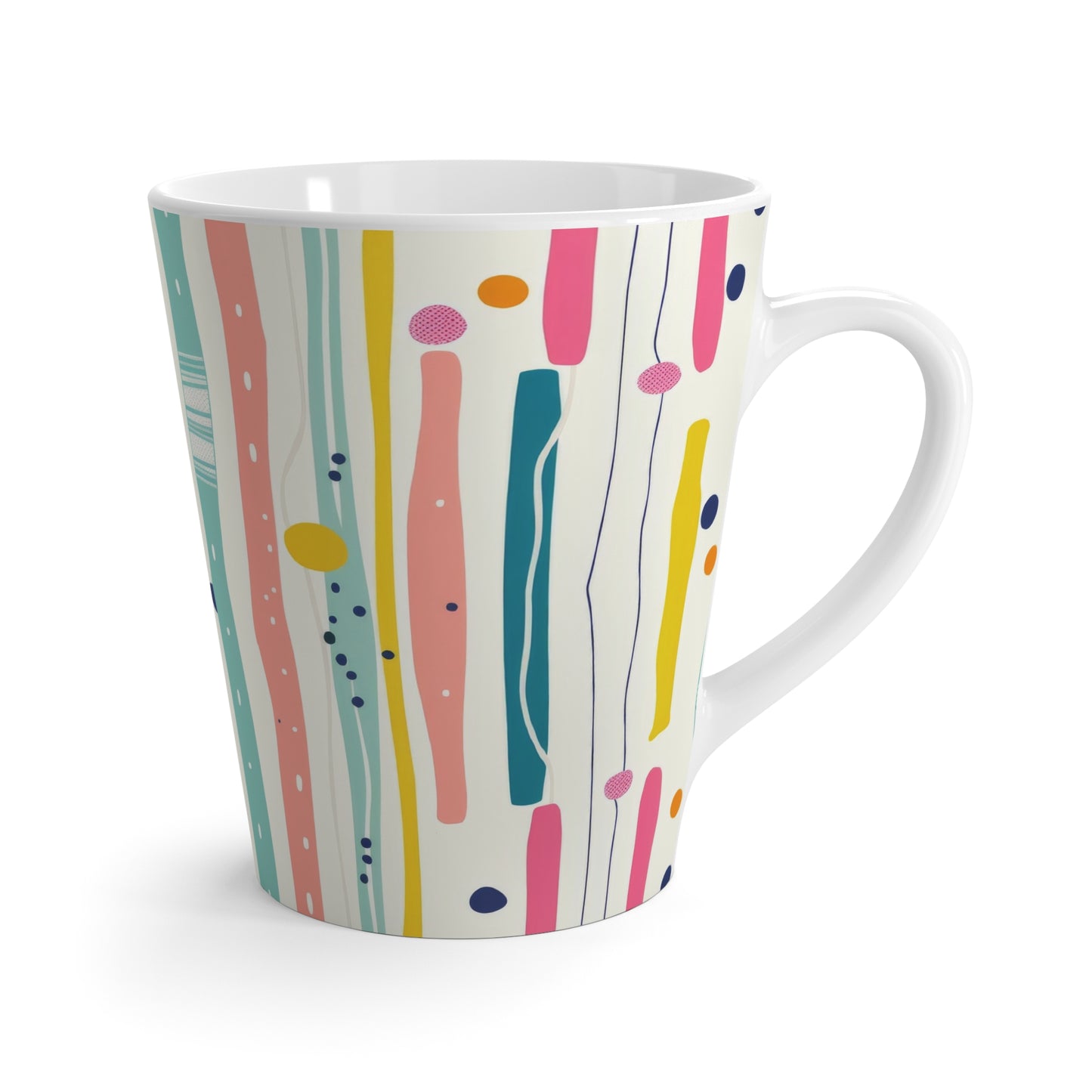 Colorful Abstract Stripes Latte Mug | Pastel Polka Dot Pattern