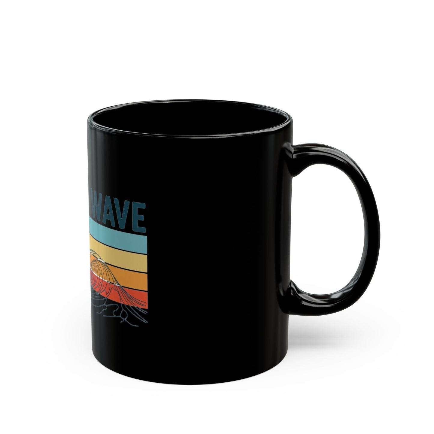 Ride the Wave Surf Retro Stripe Mug | Black Ceramic Coffee Cup