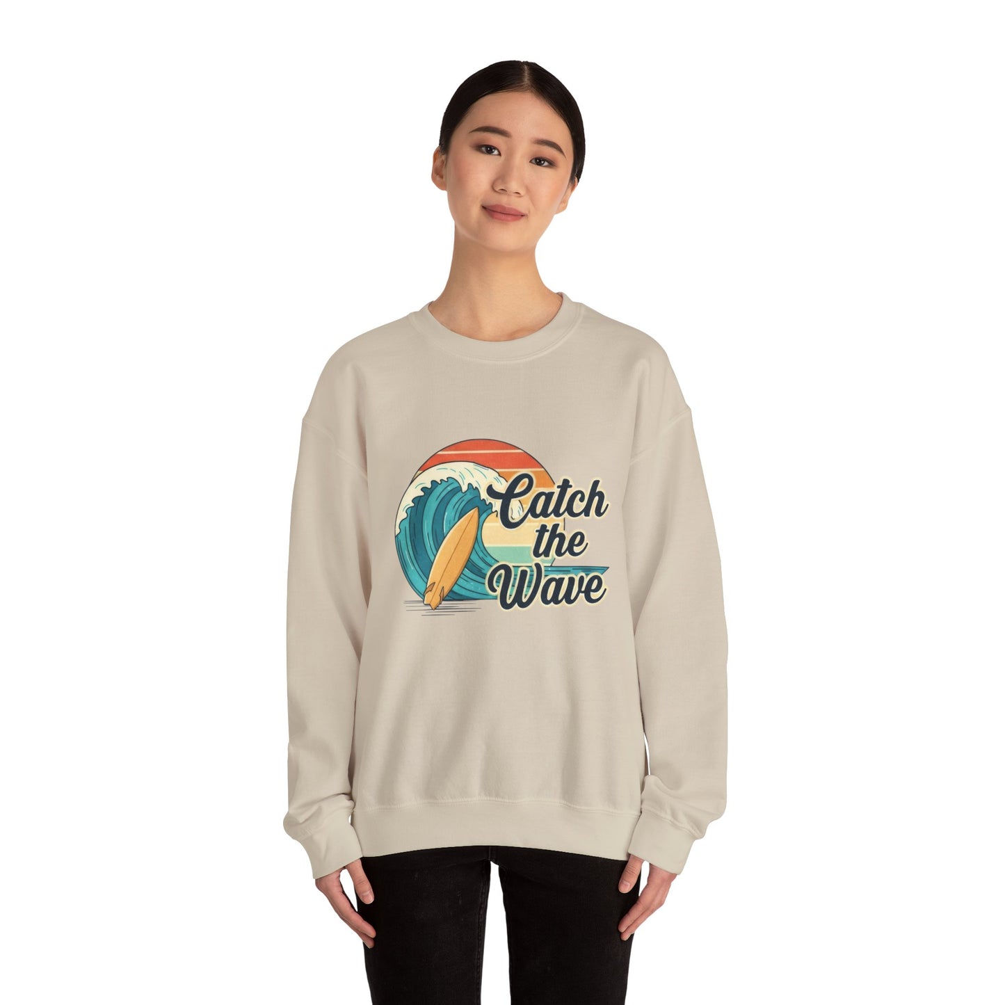 Catch the Wave Crewneck Sweatshirt — Retro Surf Graphic Pullover