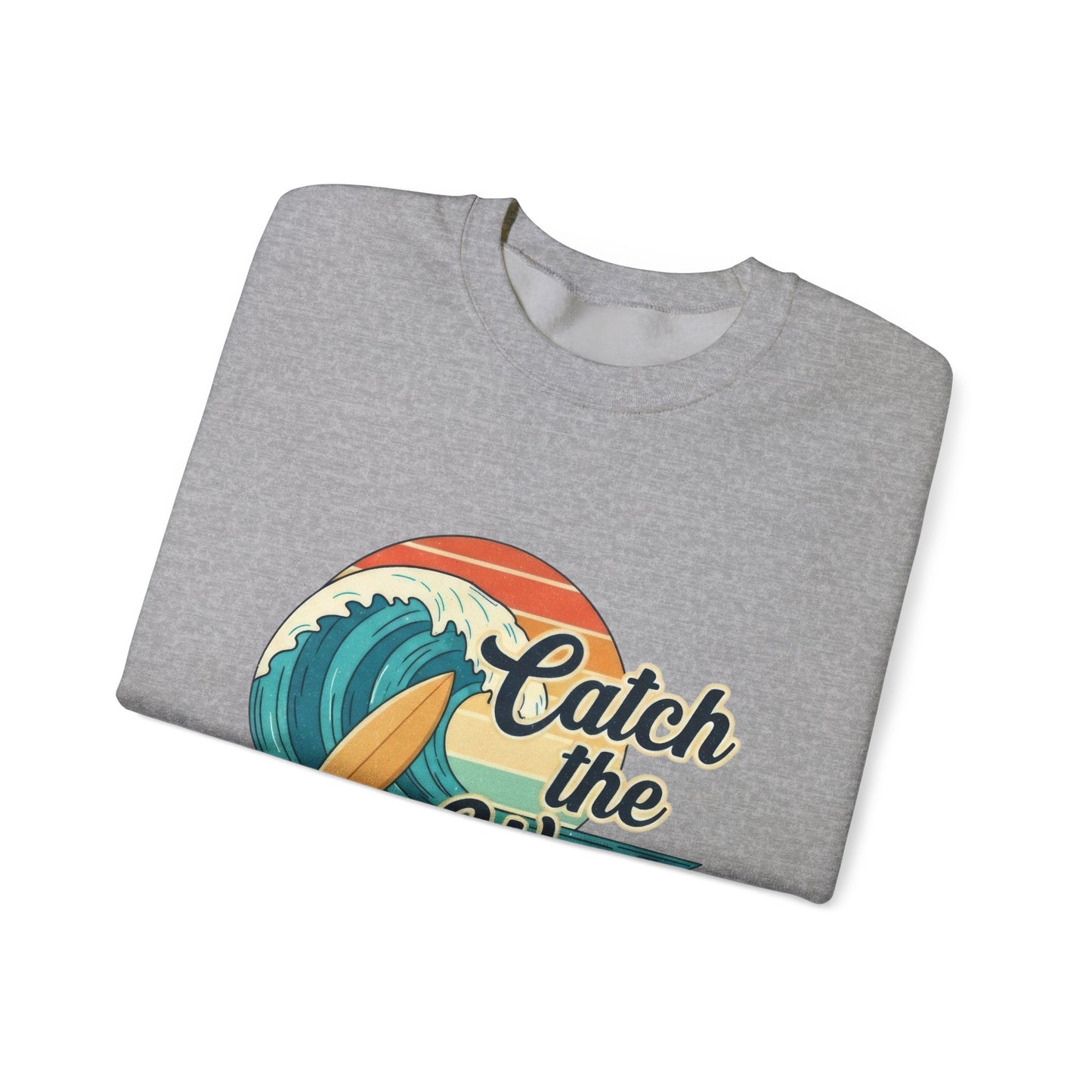 Catch the Wave Crewneck Sweatshirt — Retro Surf Graphic Pullover