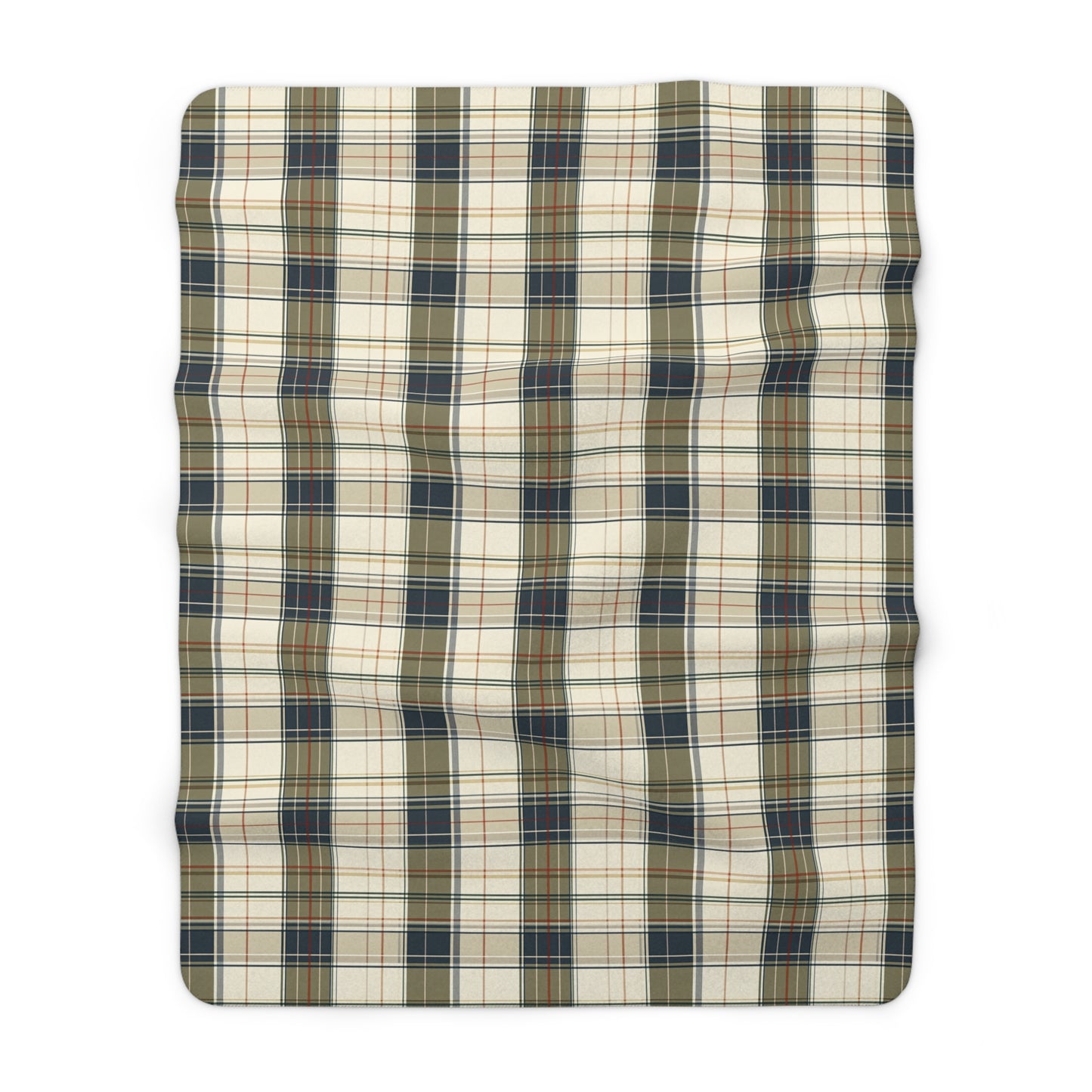 Cozy Plaid Sherpa Blanket – Cream, Navy & Olive Fleece Throw
