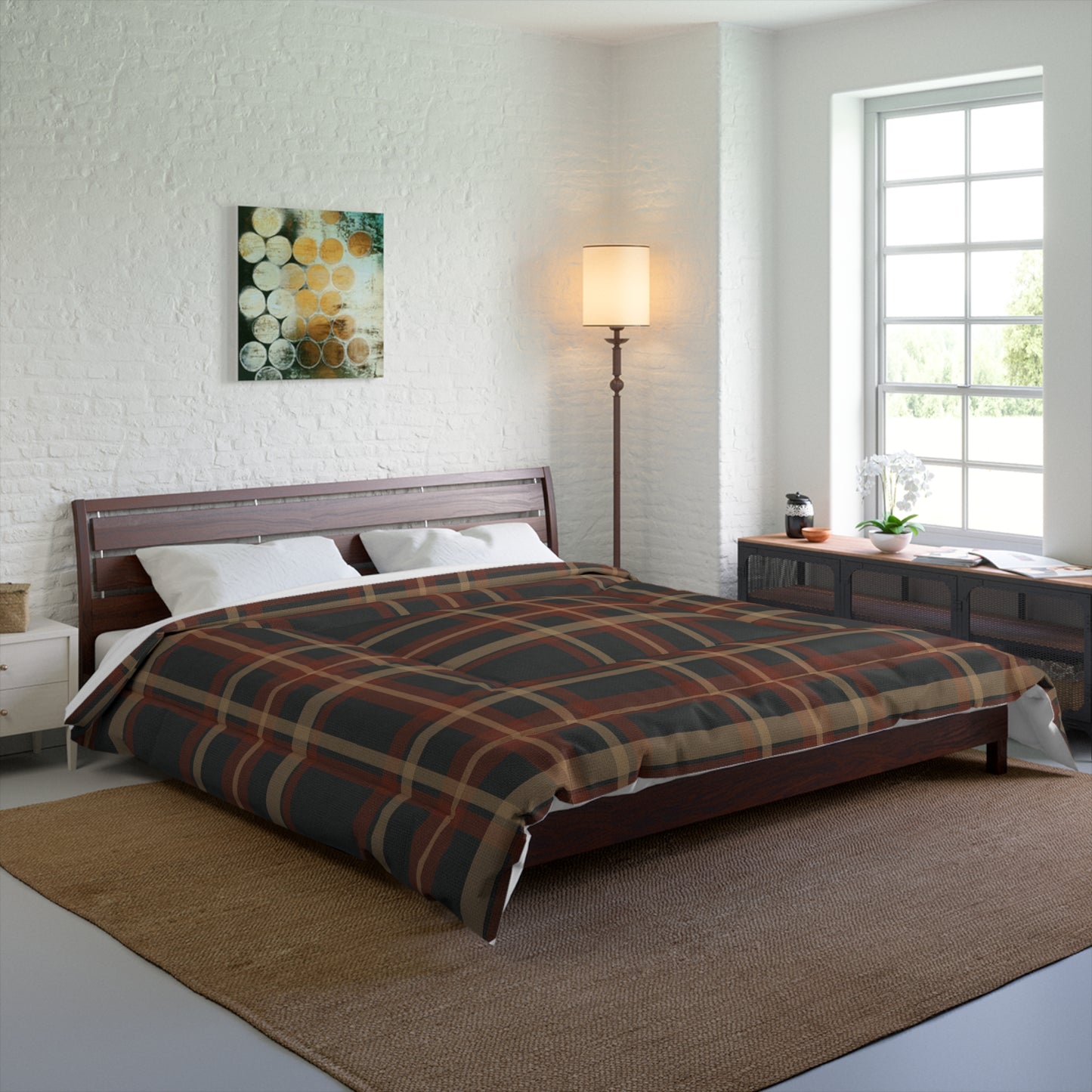 Rustic Brown & Navy Tartan Plaid Comforter — Cozy Rustic Bedding