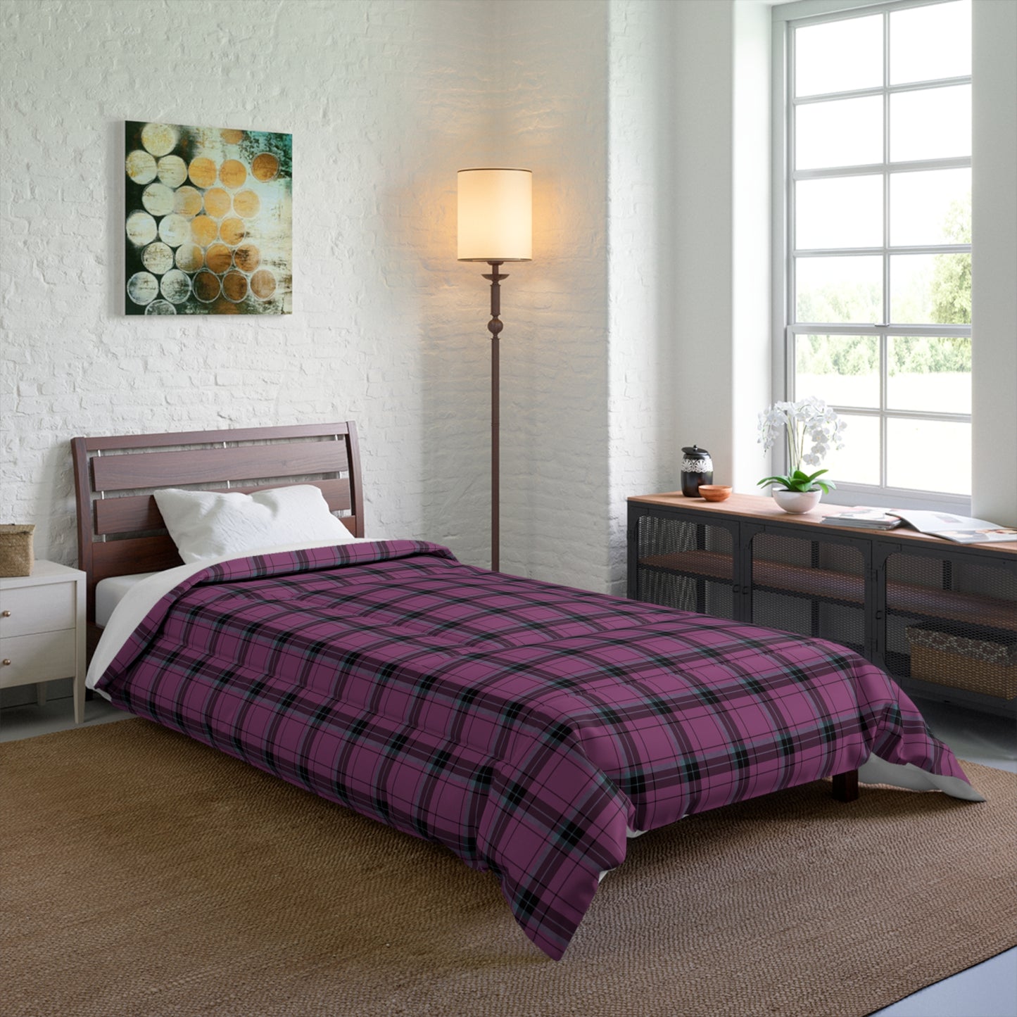 Plaid Comforter — Purple & Black Tartan Bedding