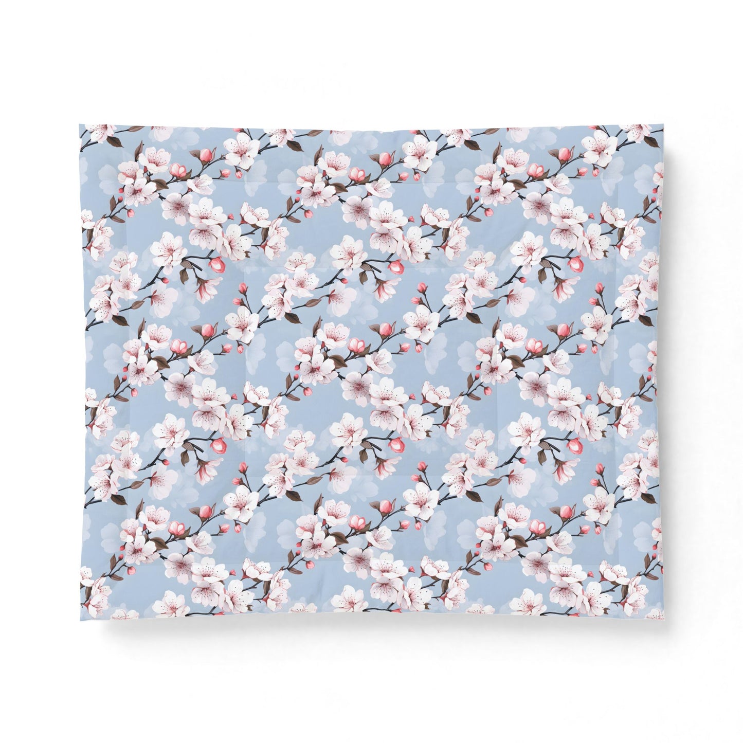 Cherry Blossom Cotton Comforter — Floral Blue Bedspread