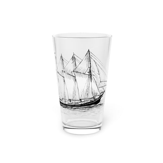 Nautical sailing ship on a Pint Glass, 16oz -