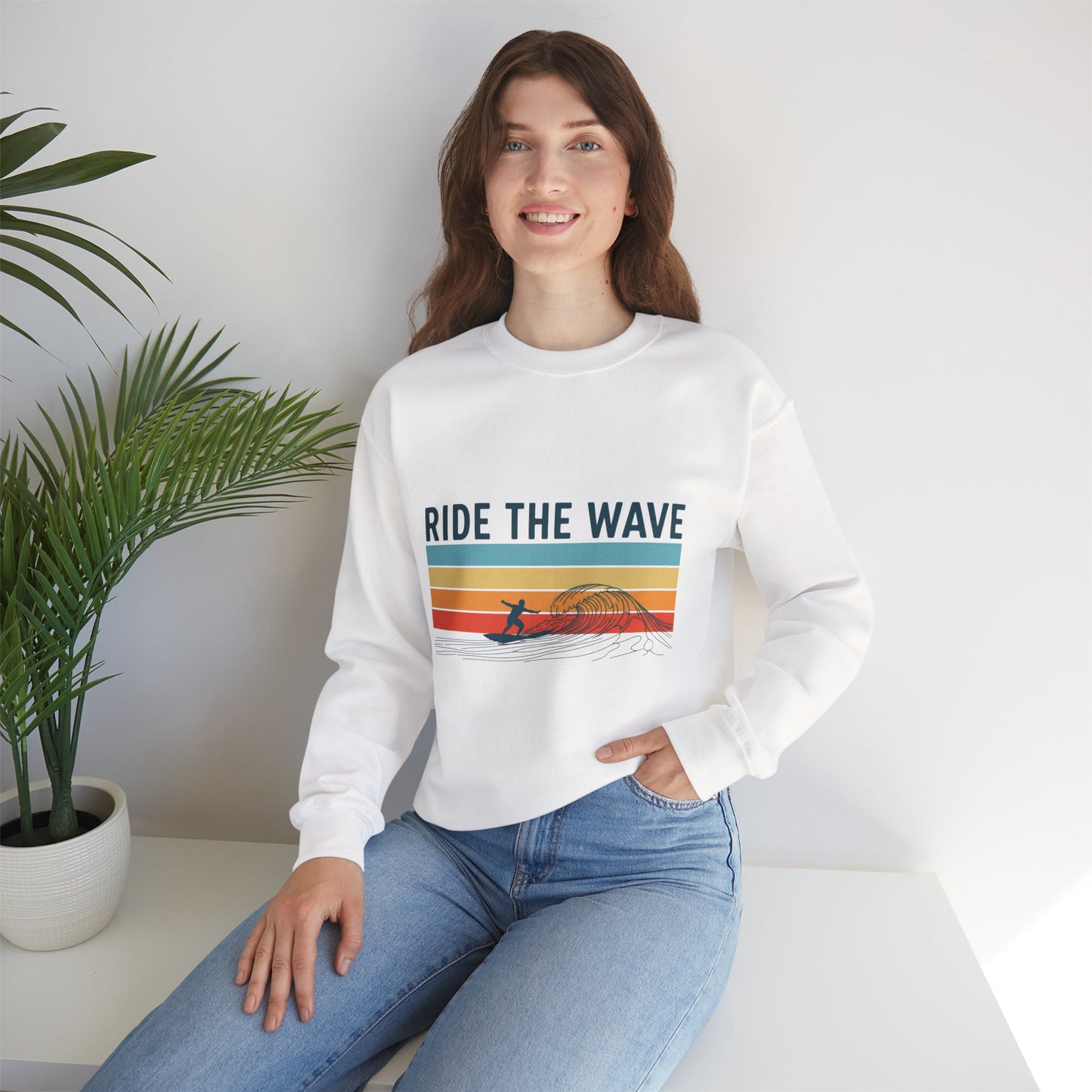 Ride the Wave Crewneck Sweatshirt — Retro Surf Wave Action