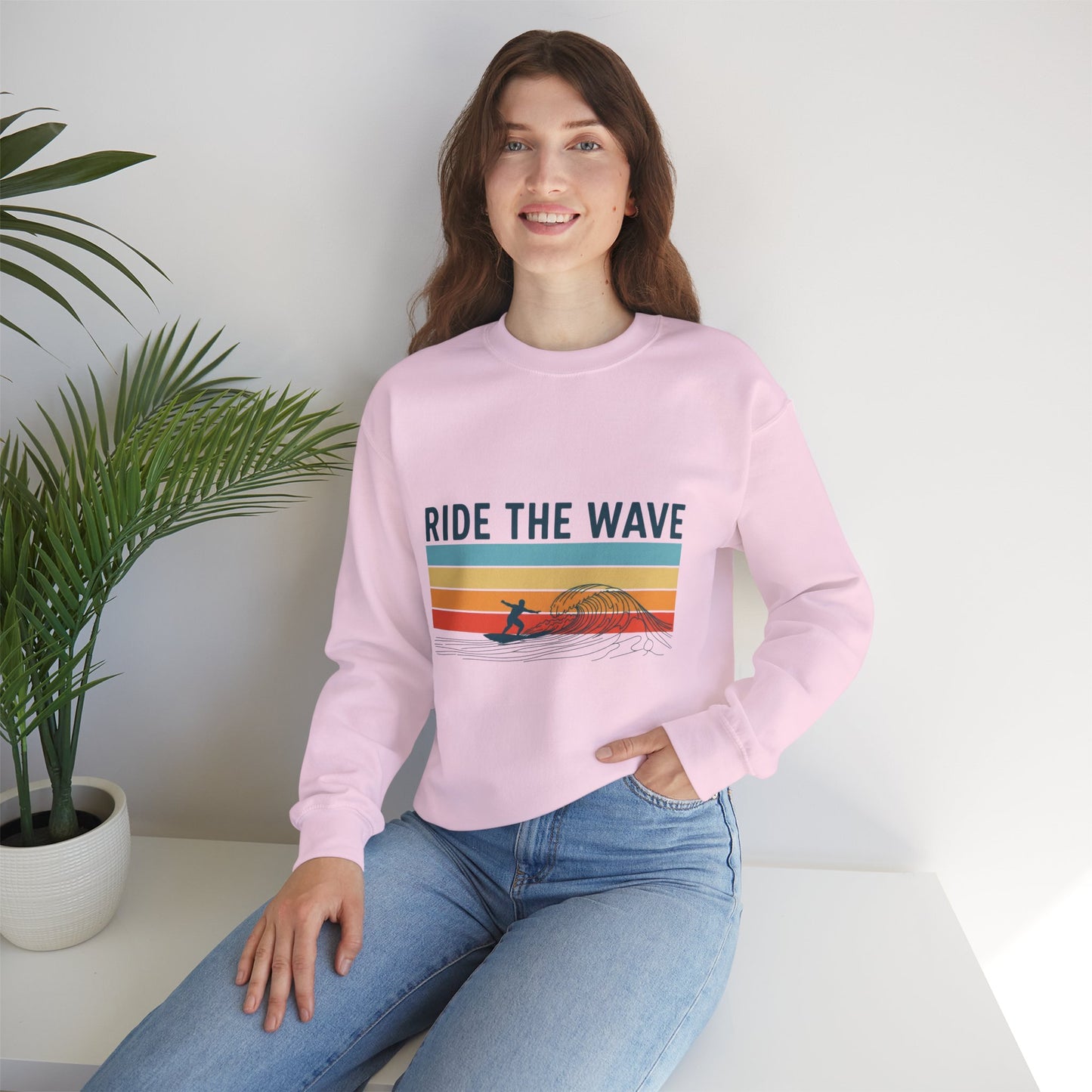 Ride the Wave Crewneck Sweatshirt — Retro Surf Wave Action