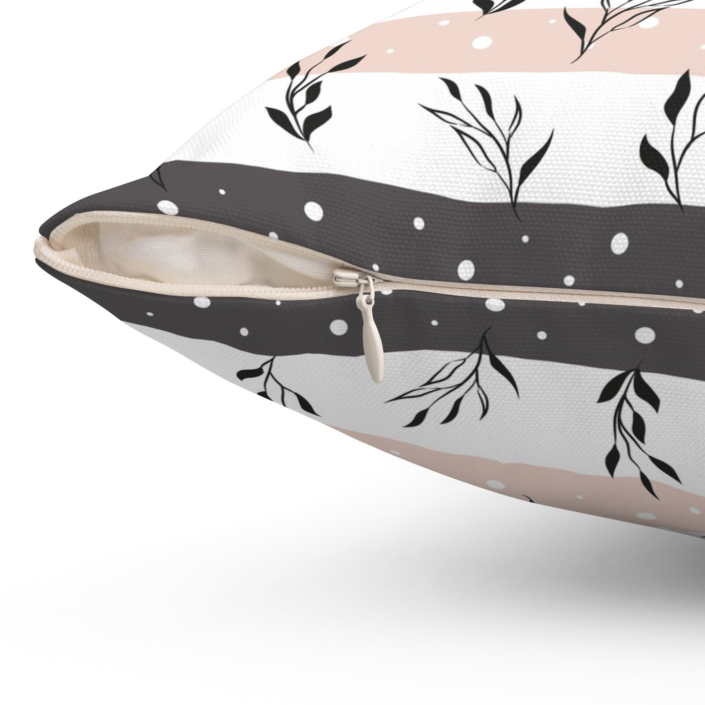 Botanical Leaf Striped Throw Pillow — Blush & Sage Decorative Cushion