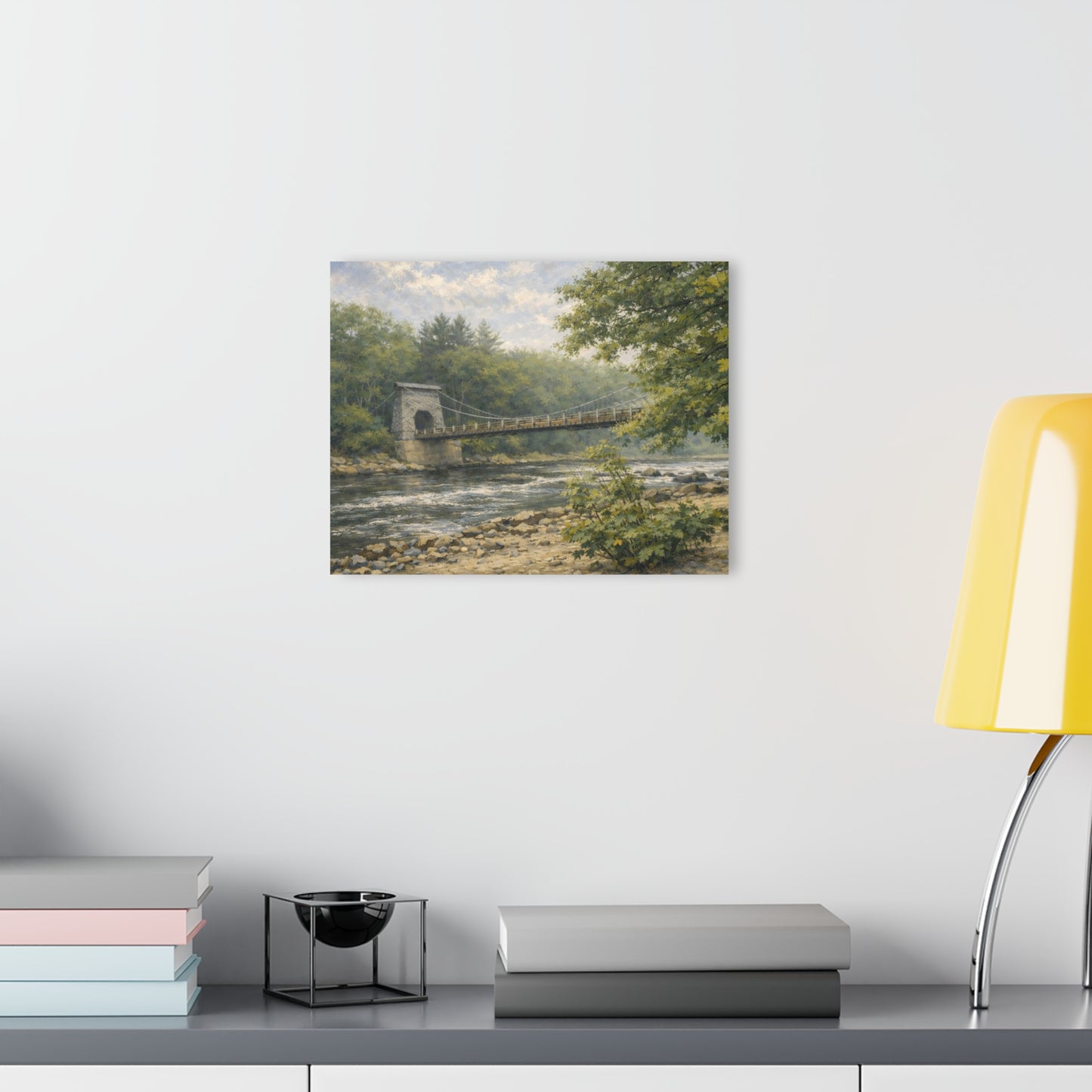 Misty Wire Bridge Acrylic Wall Art — New Portland Landscape (French Cleat Hanging)