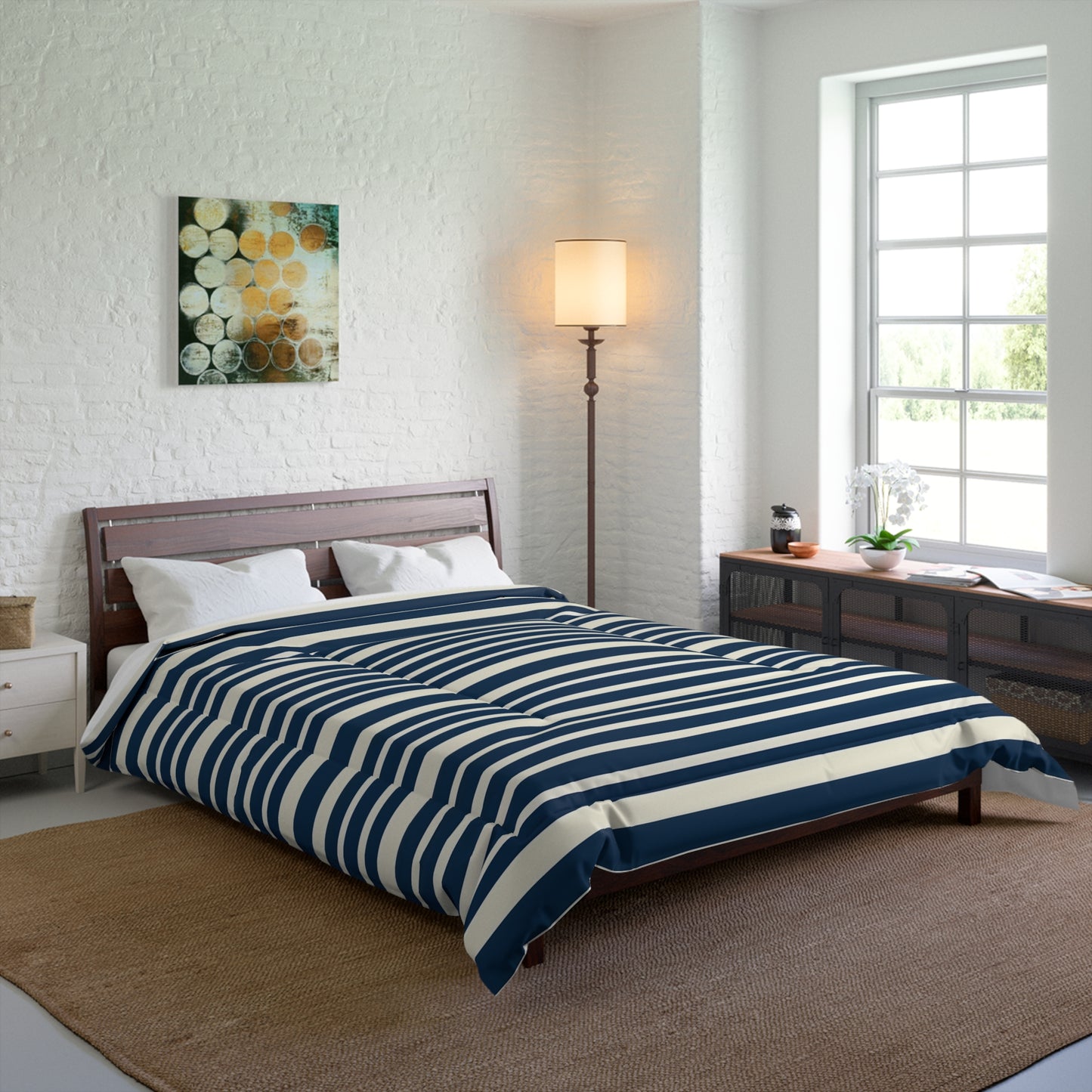 Navy & White Striped Comforter — Nautical Classic Comforter for the Bedroom