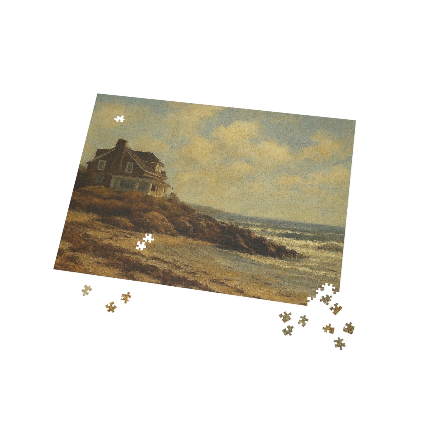 Kennebunk Beach Coastal Cottage Puzzle — Vintage Seaside Jigsaw (96–1000 Pieces)