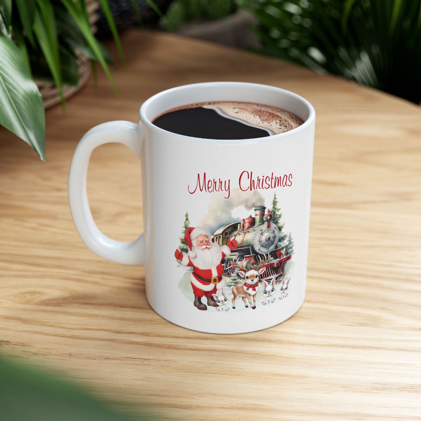 Santa Christmas Ceramic Mug, Reindeer Coffee Cup, Holiday Drinkware, Festive Tea Mug, Christmas Gift Idea