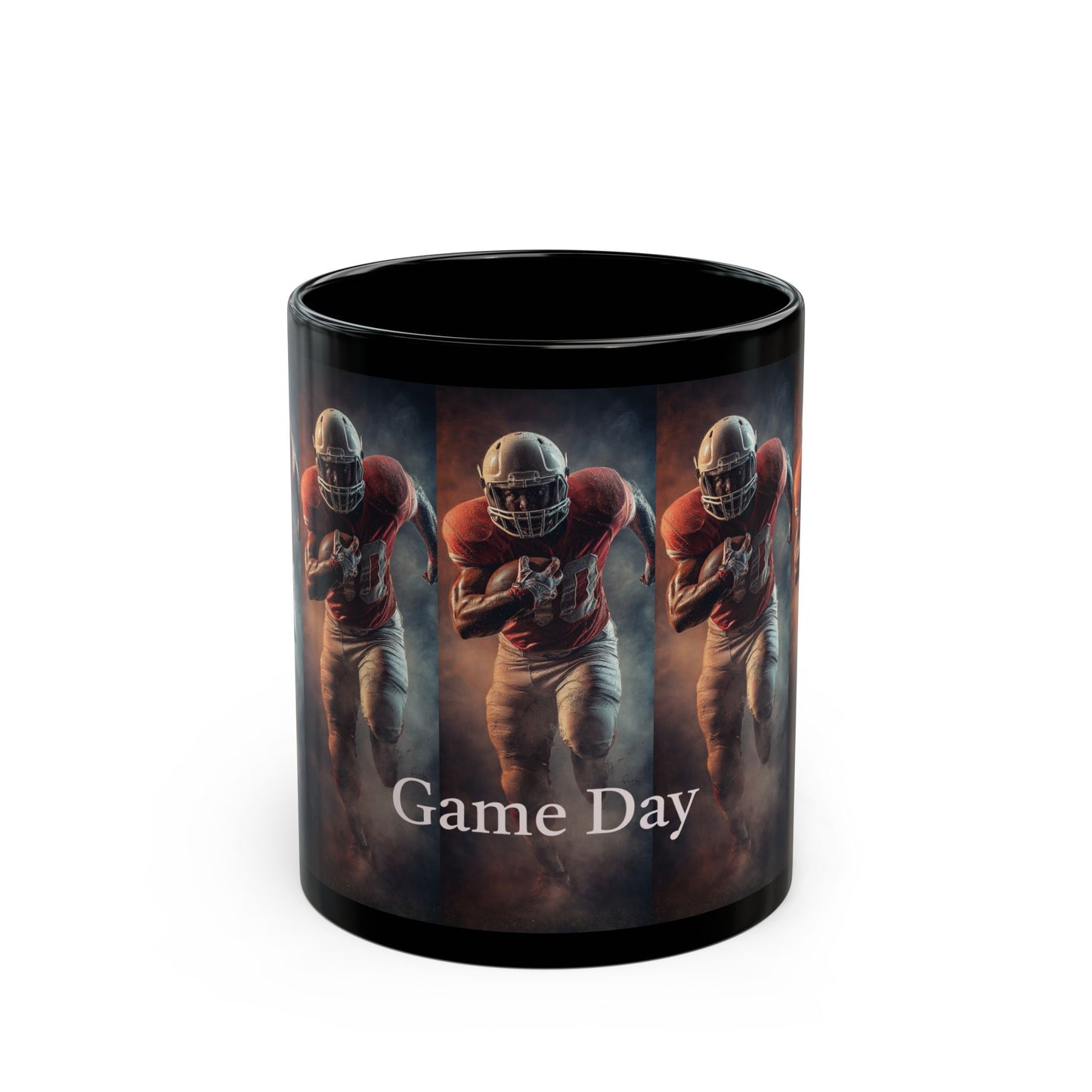 Game Day Football Player Mug — Black Ceramic Sports Coffee Cup (11oz & 15oz)