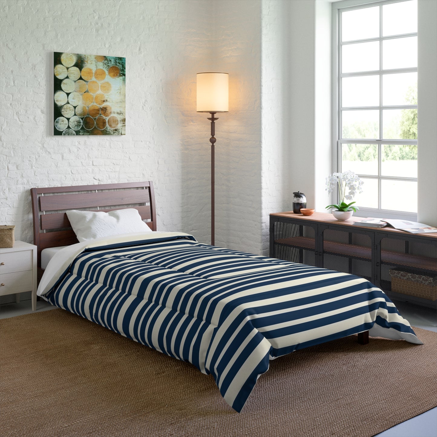 Navy & White Striped Comforter — Nautical Classic Comforter for the Bedroom