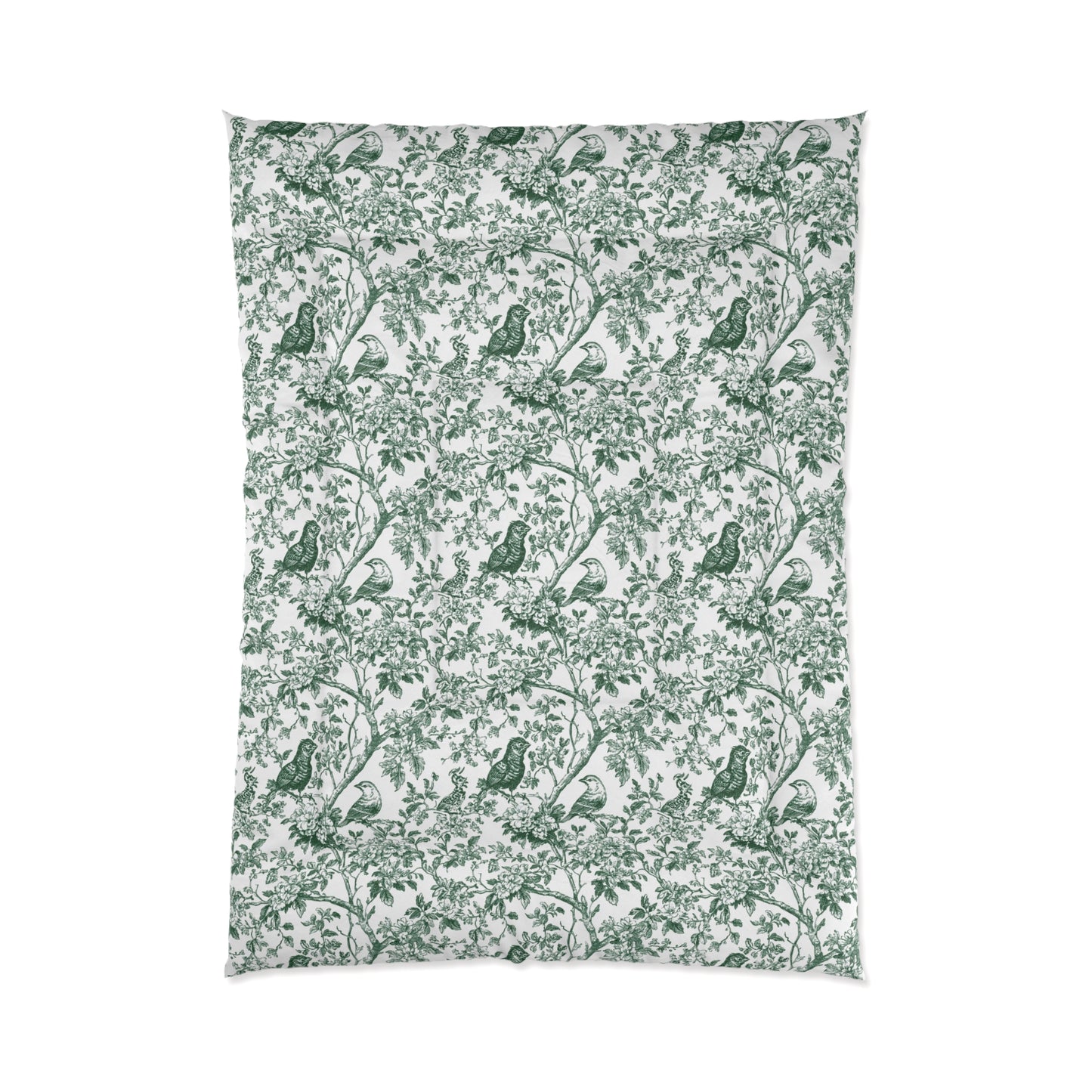 Botanical Bird Comforter - Green Toile Floral Pattern